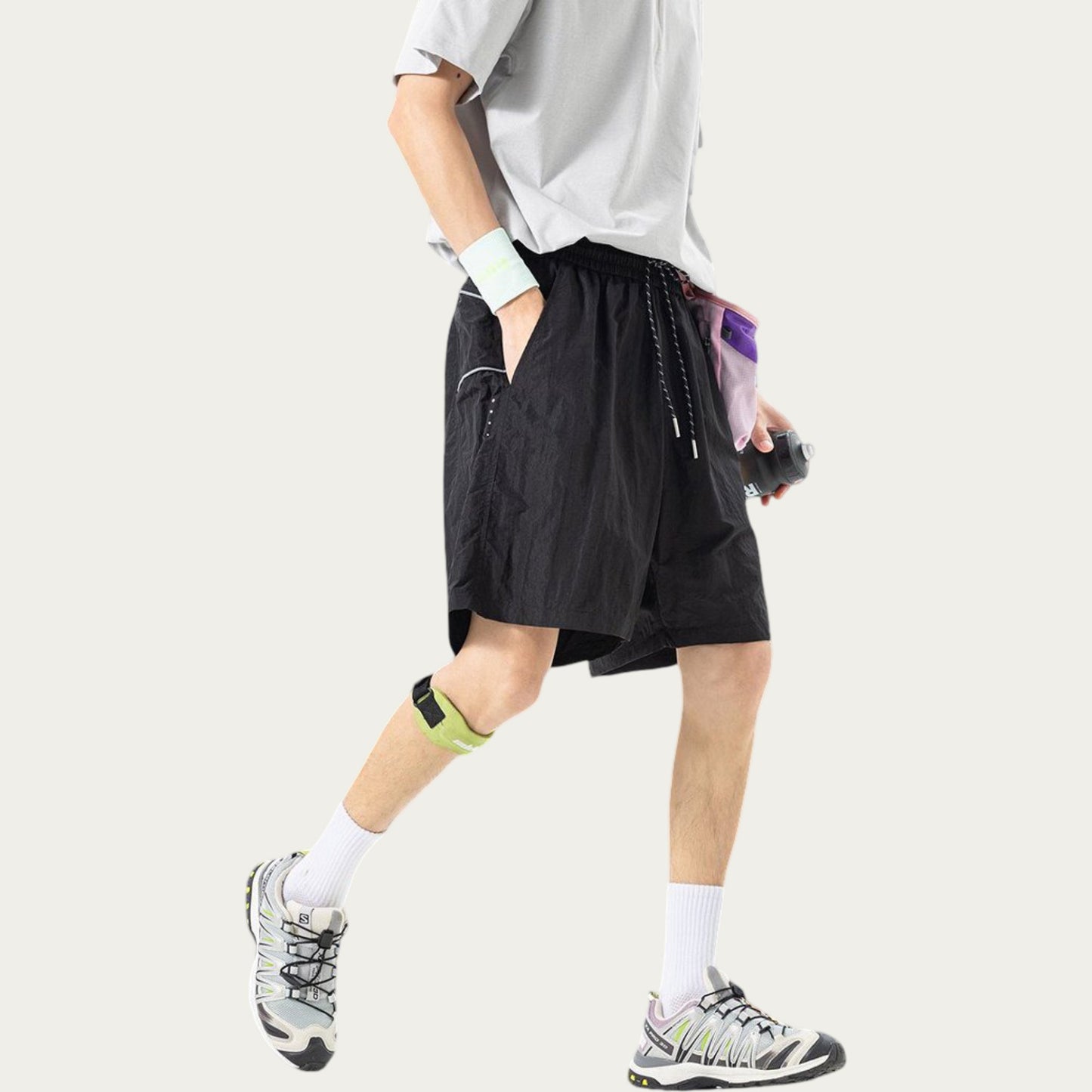 Men's Lightweight Athletic Shorts with Elastic Drawstring Waist Relaxed Fit Seam Detail Side Pocket