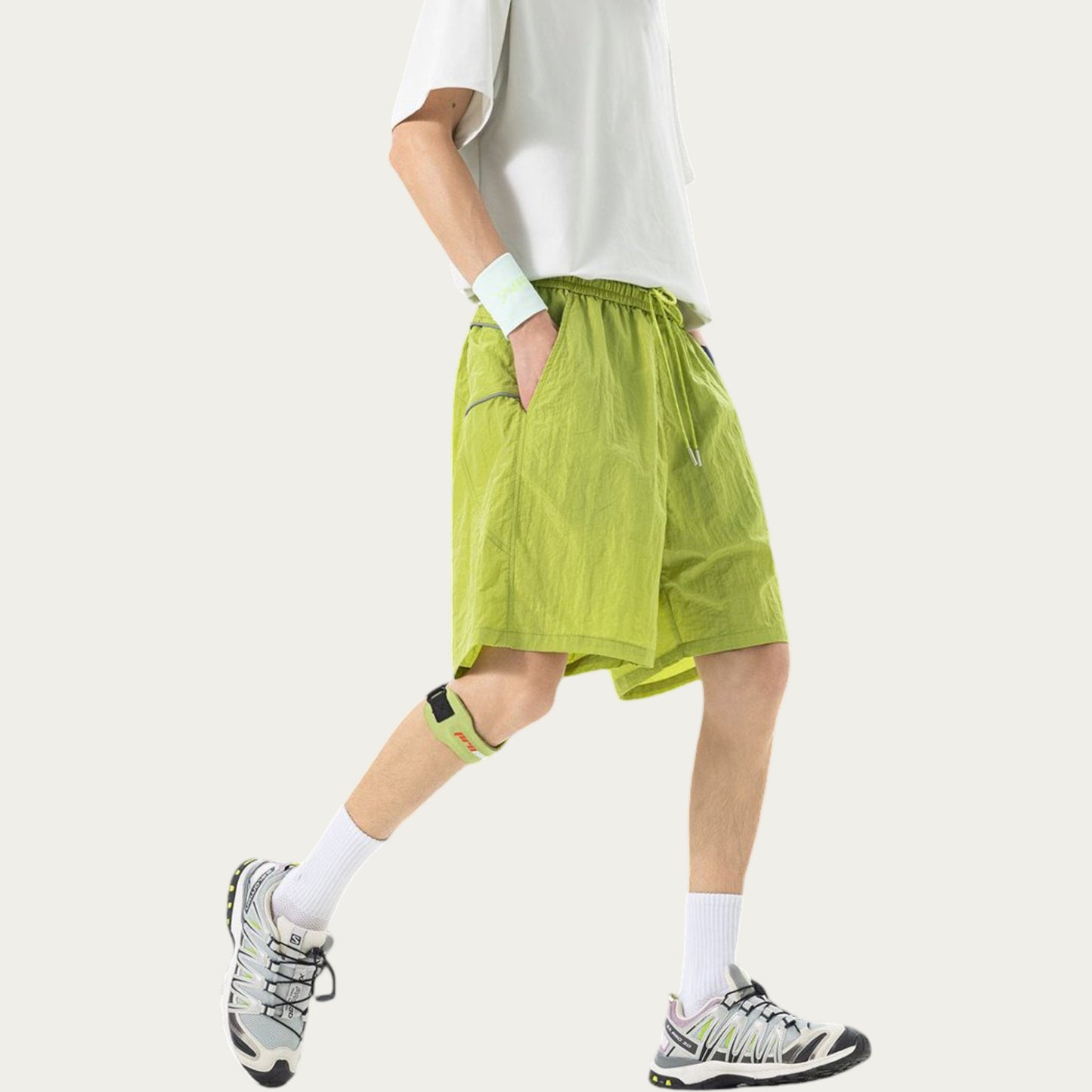 Men's Lightweight Athletic Shorts with Elastic Drawstring Waist Relaxed Fit Seam Detail Side Pocket
