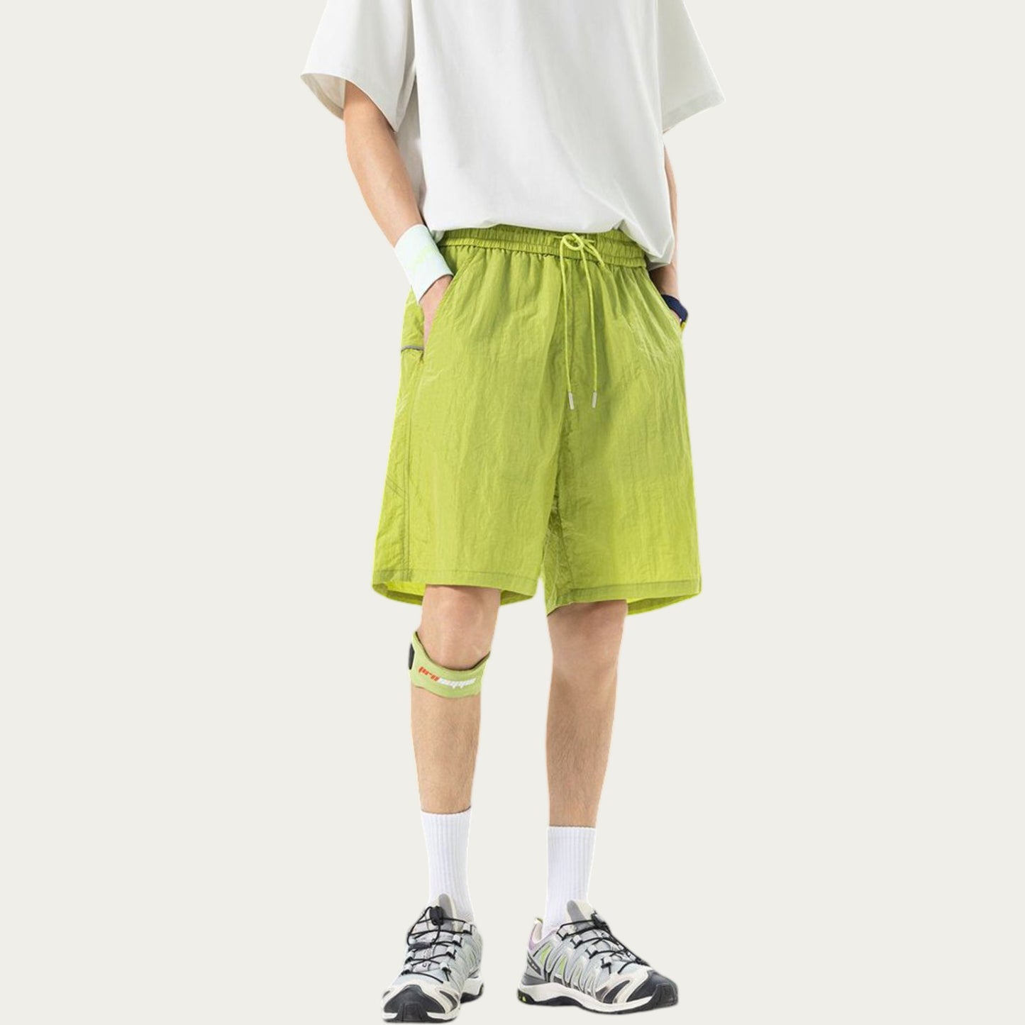 Men's Lightweight Athletic Shorts with Elastic Drawstring Waist Relaxed Fit Seam Detail Side Pocket