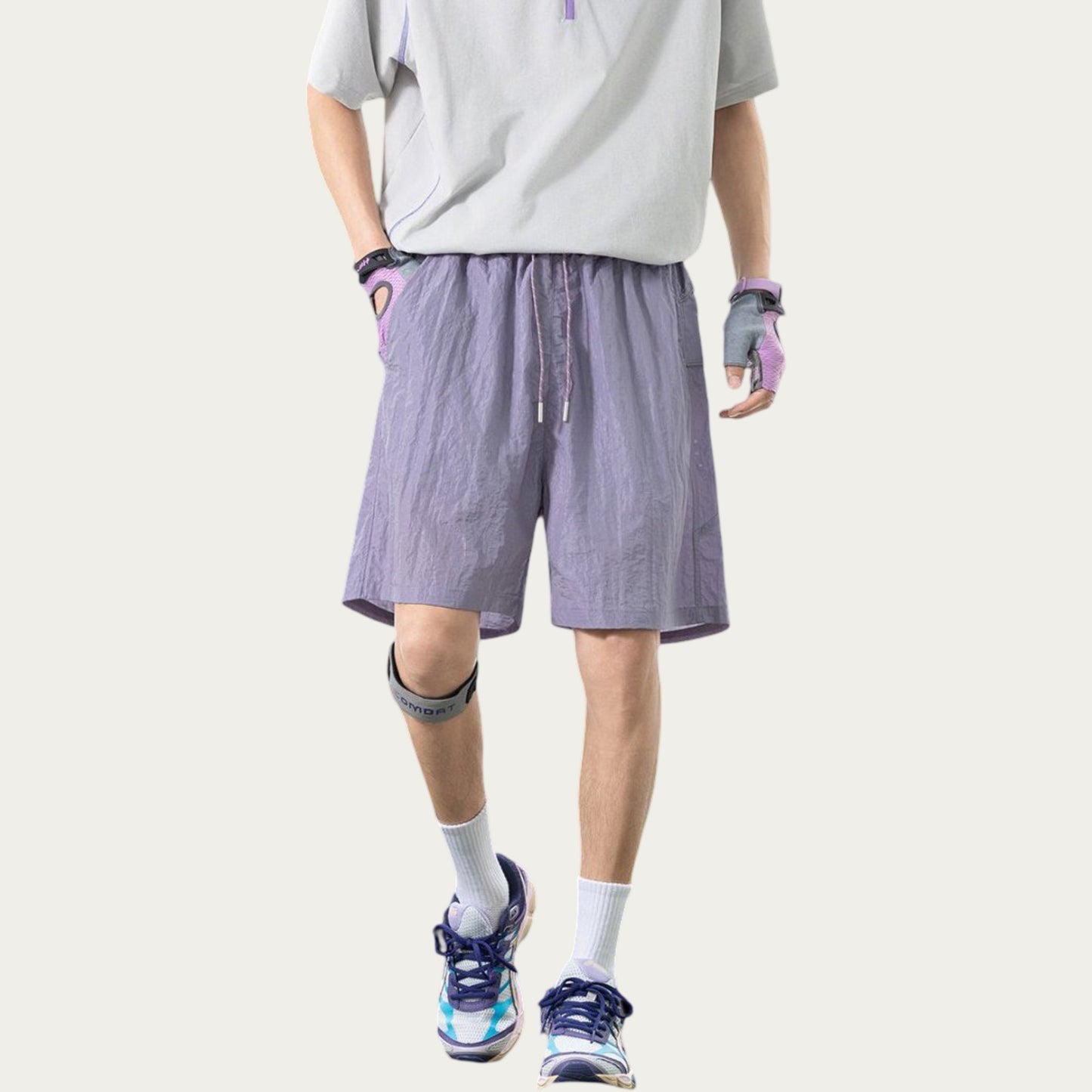 Men's Lightweight Athletic Shorts with Elastic Drawstring Waist Relaxed Fit Seam Detail Side Pocket