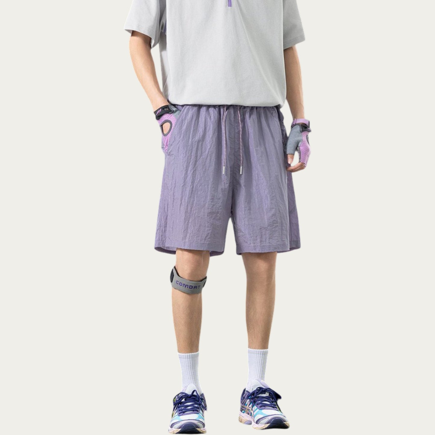 Men's Lightweight Athletic Shorts with Elastic Drawstring Waist Relaxed Fit Seam Detail Side Pocket