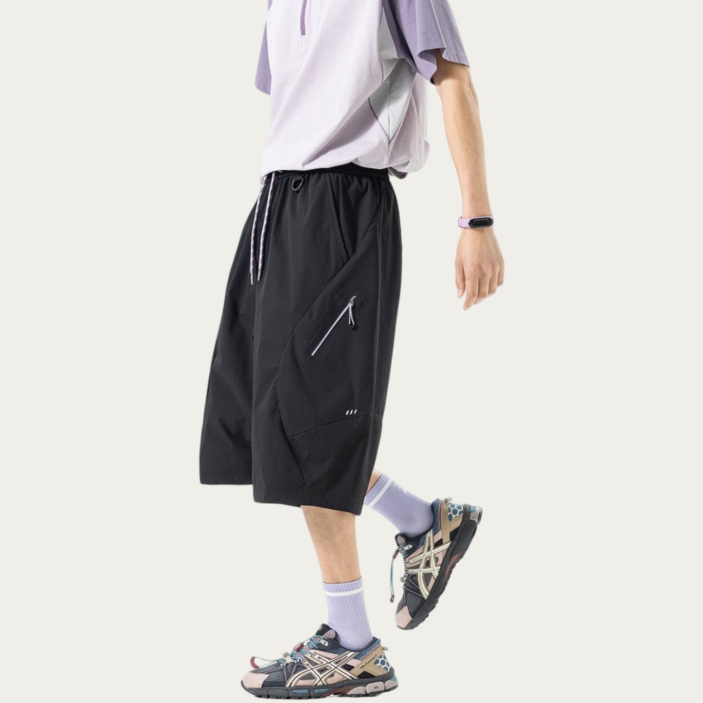 Men's Longline Athletic Shorts with Elastic Drawstring Waist Multi Zipper Pocket Design