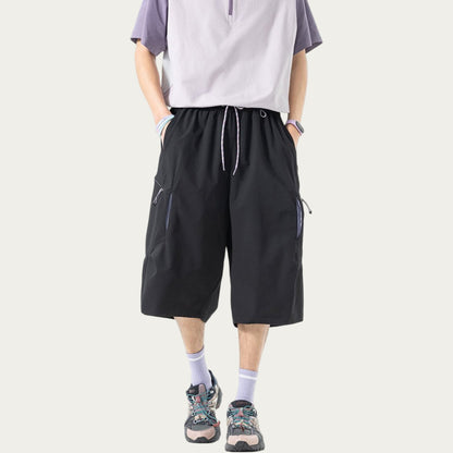 Men's Longline Athletic Shorts with Elastic Drawstring Waist Multi Zipper Pocket Design