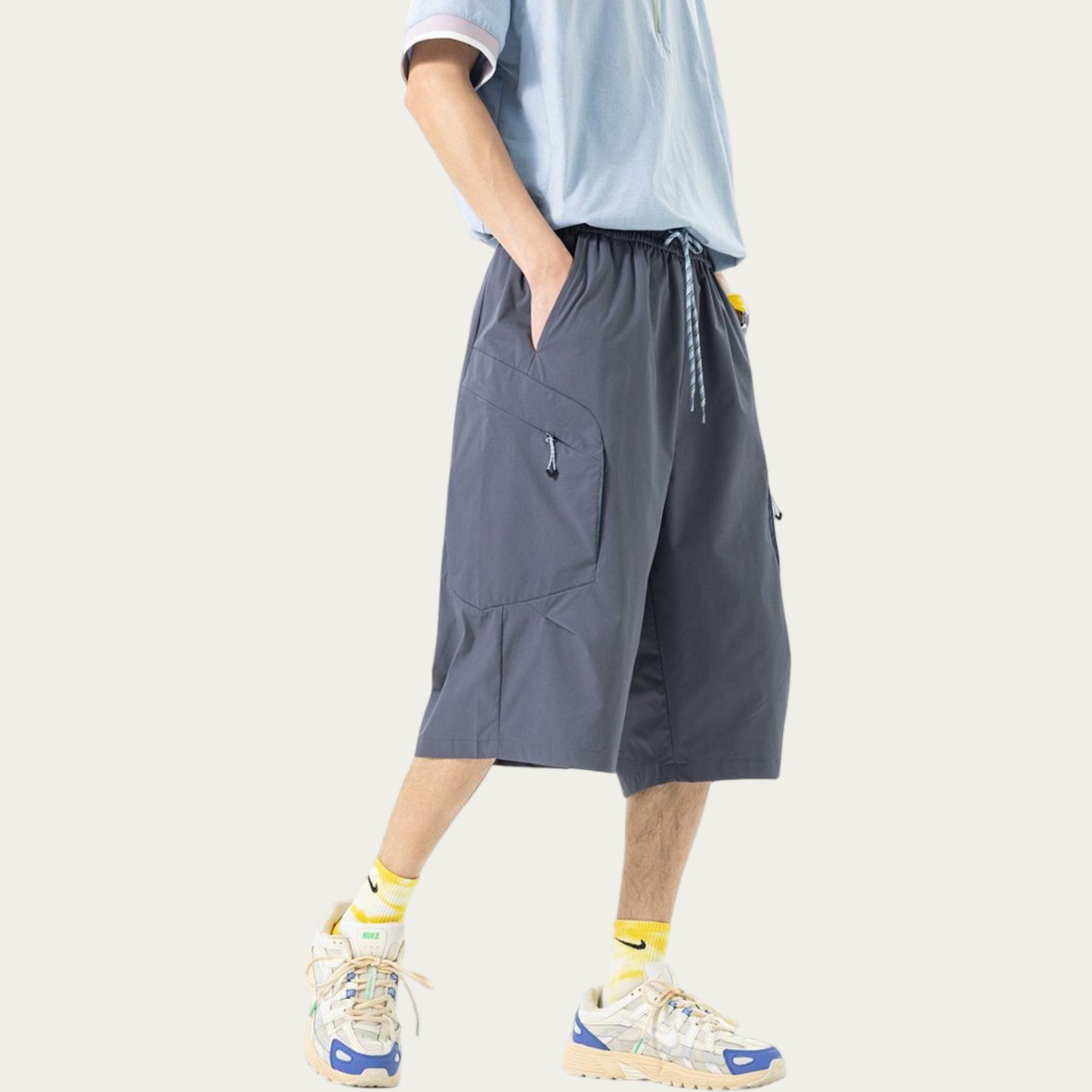 Men's Longline Athletic Shorts with Elastic Drawstring Waist Multi Zipper Pocket Design