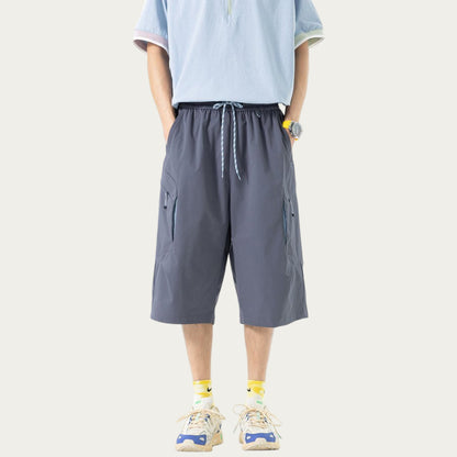 Men's Longline Athletic Shorts with Elastic Drawstring Waist Multi Zipper Pocket Design