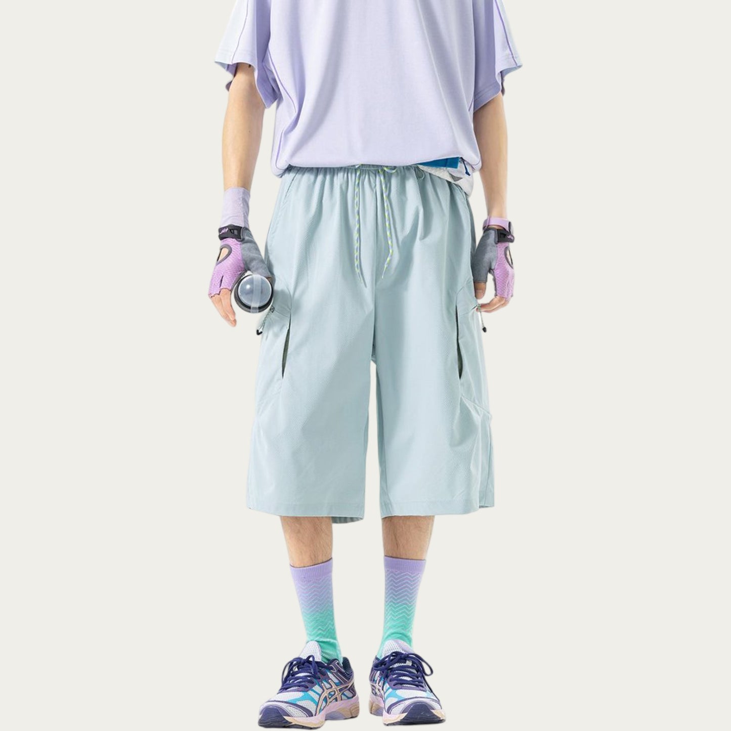 Men's Longline Athletic Shorts with Elastic Drawstring Waist Multi Zipper Pocket Design