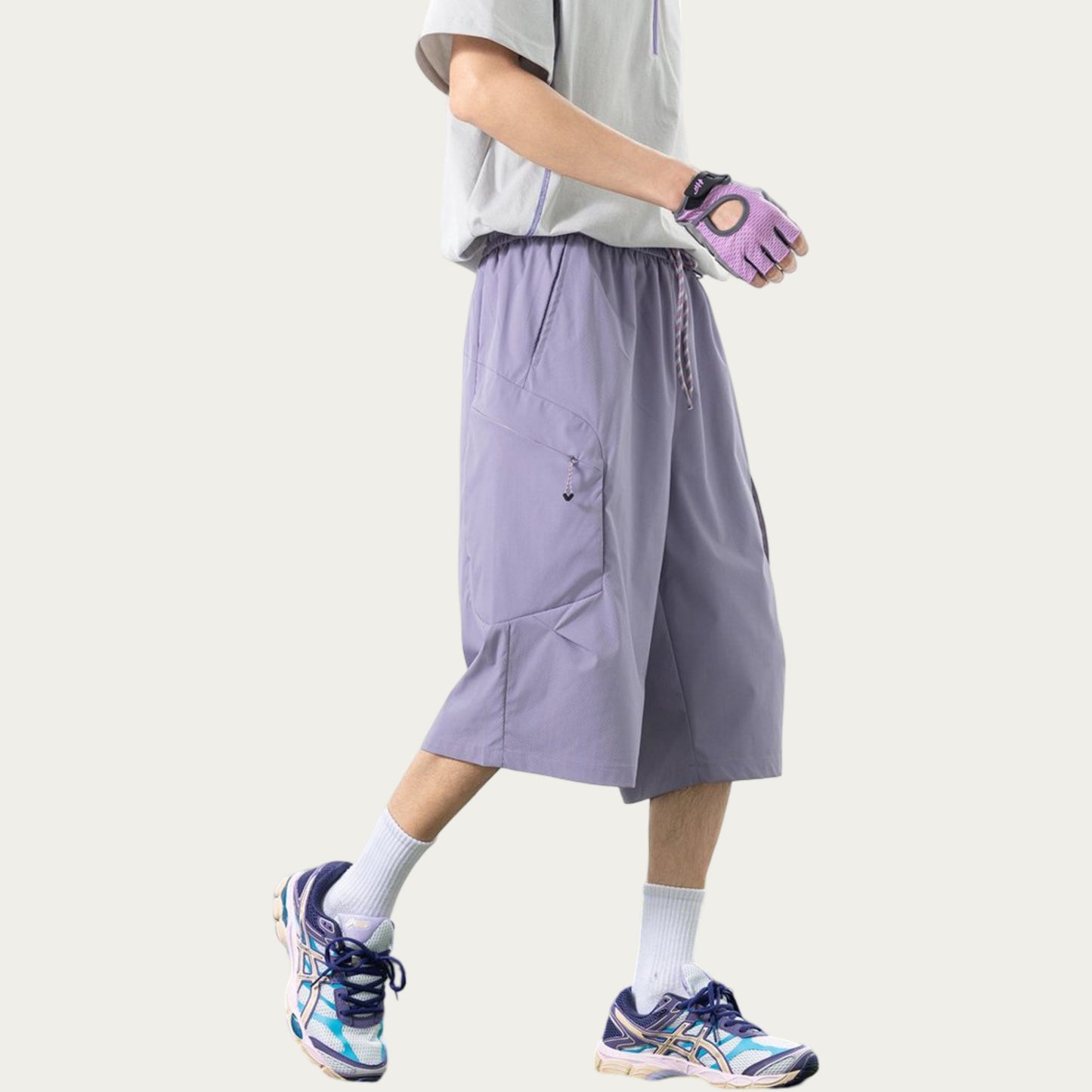 Men's Longline Athletic Shorts with Elastic Drawstring Waist Multi Zipper Pocket Design