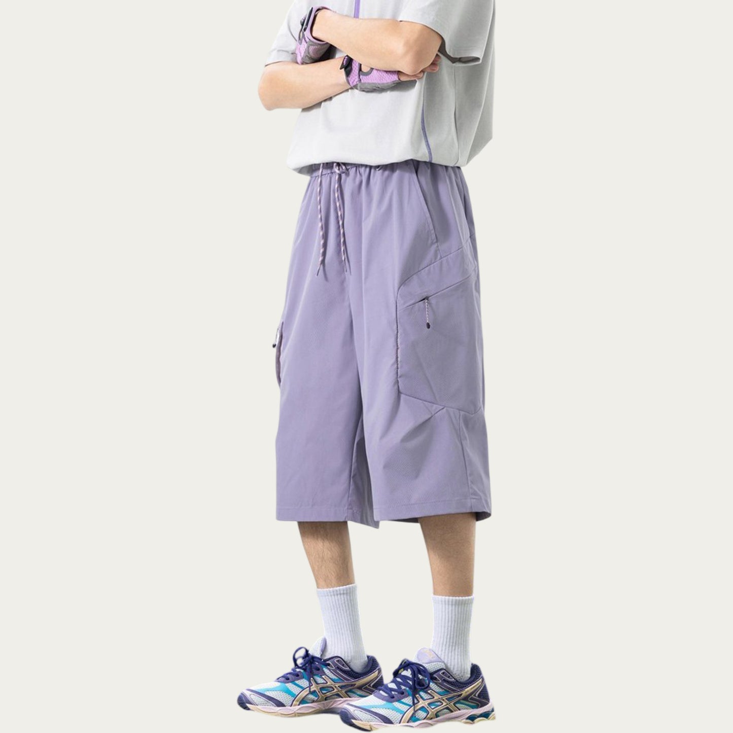 Men's Longline Athletic Shorts with Elastic Drawstring Waist Multi Zipper Pocket Design
