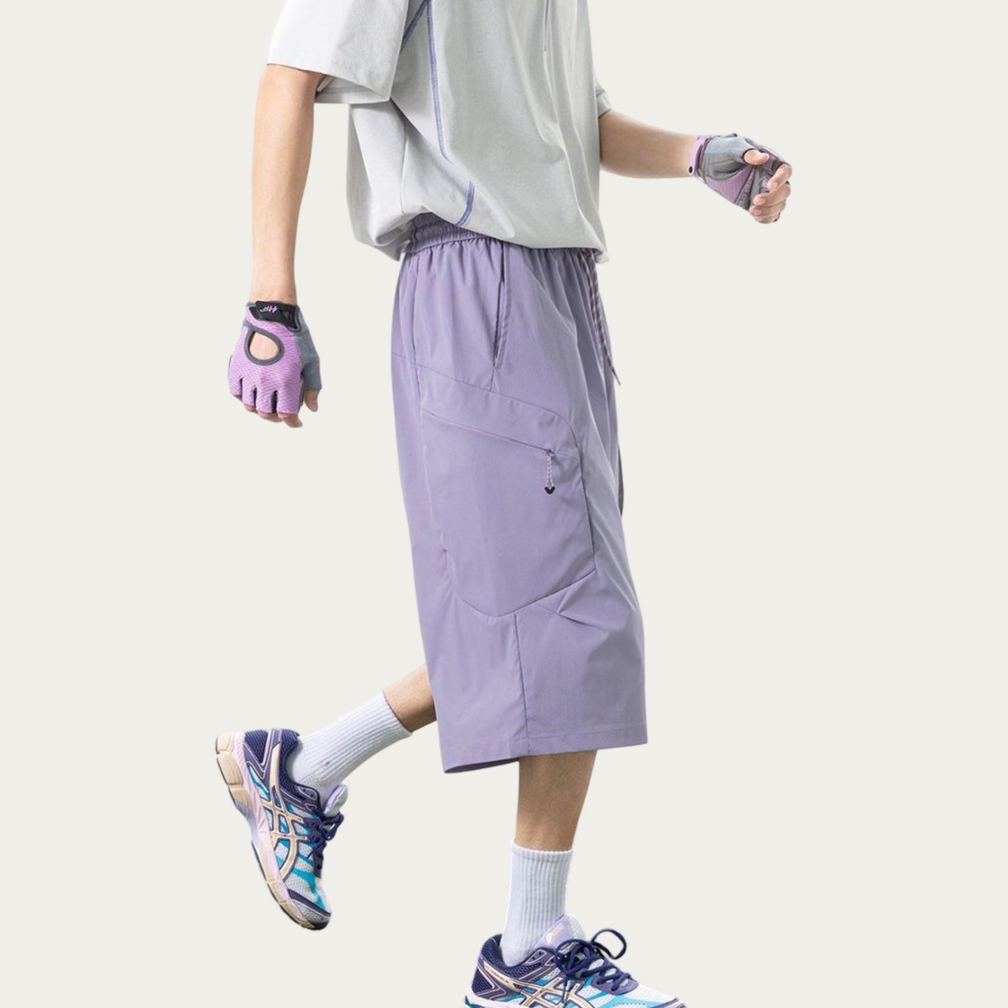 Men's Longline Athletic Shorts with Elastic Drawstring Waist Multi Zipper Pocket Design