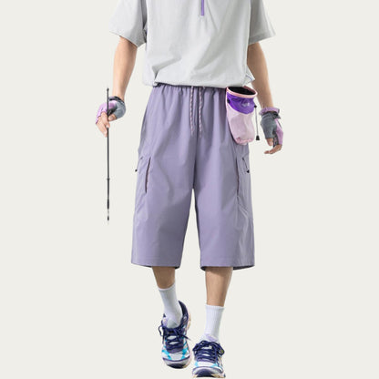 Men's Longline Athletic Shorts with Elastic Drawstring Waist Multi Zipper Pocket Design