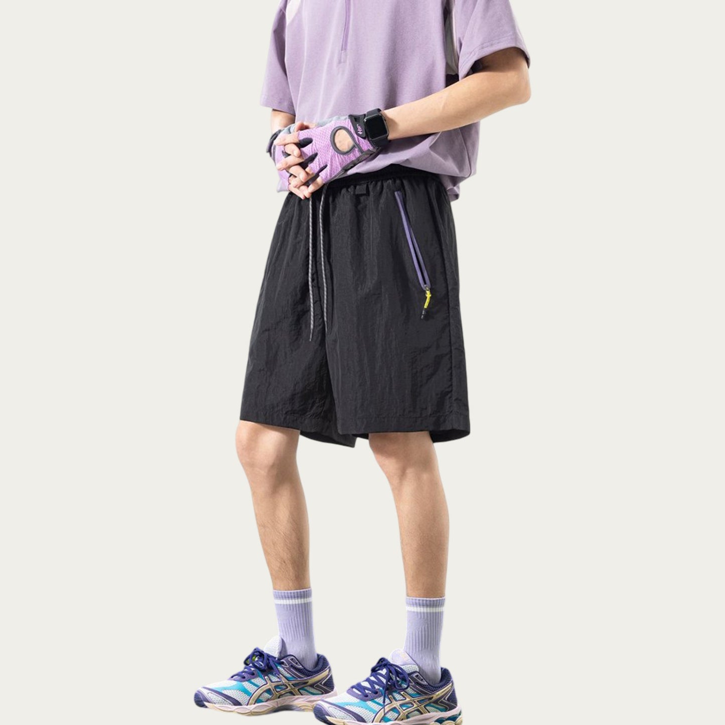 Men's Lightweight Athletic Shorts with Elastic Drawstring Waist Zipper Pocket Detail and Relaxed Fit