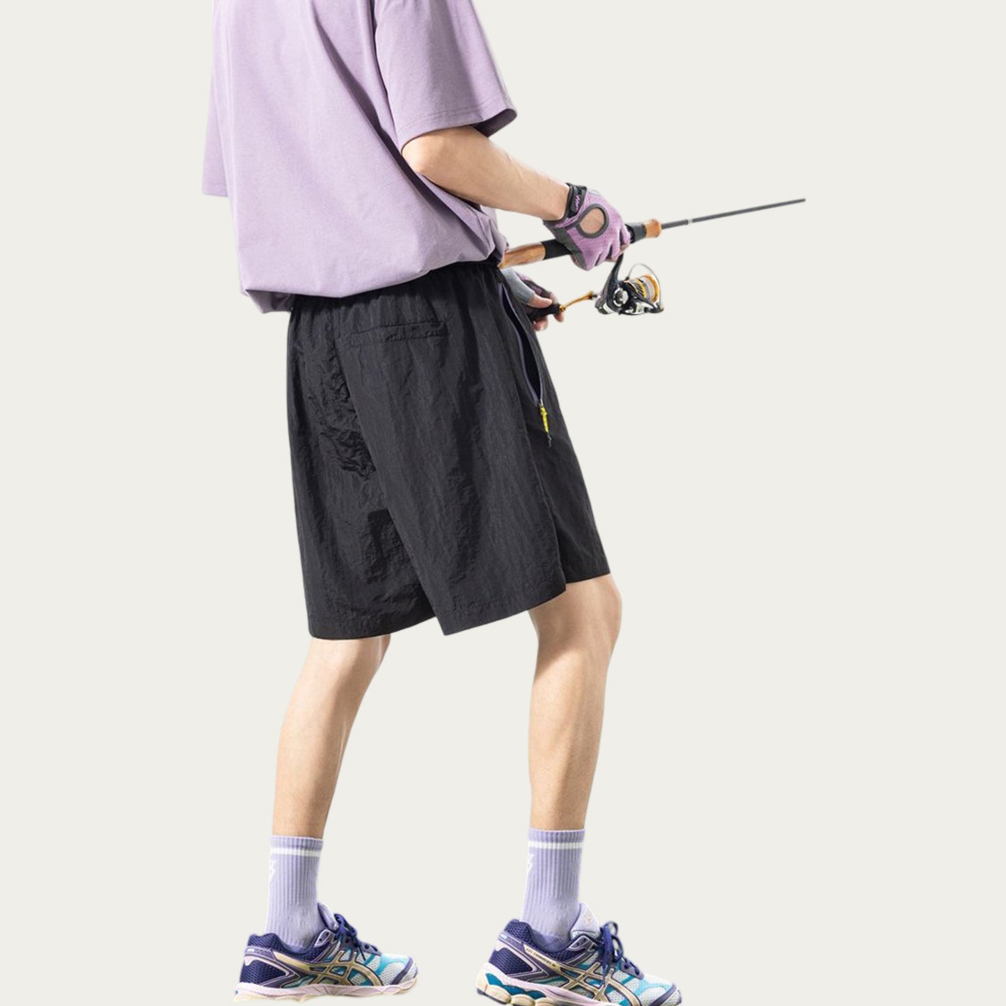 Men's Lightweight Athletic Shorts with Elastic Drawstring Waist Zipper Pocket Detail and Relaxed Fit