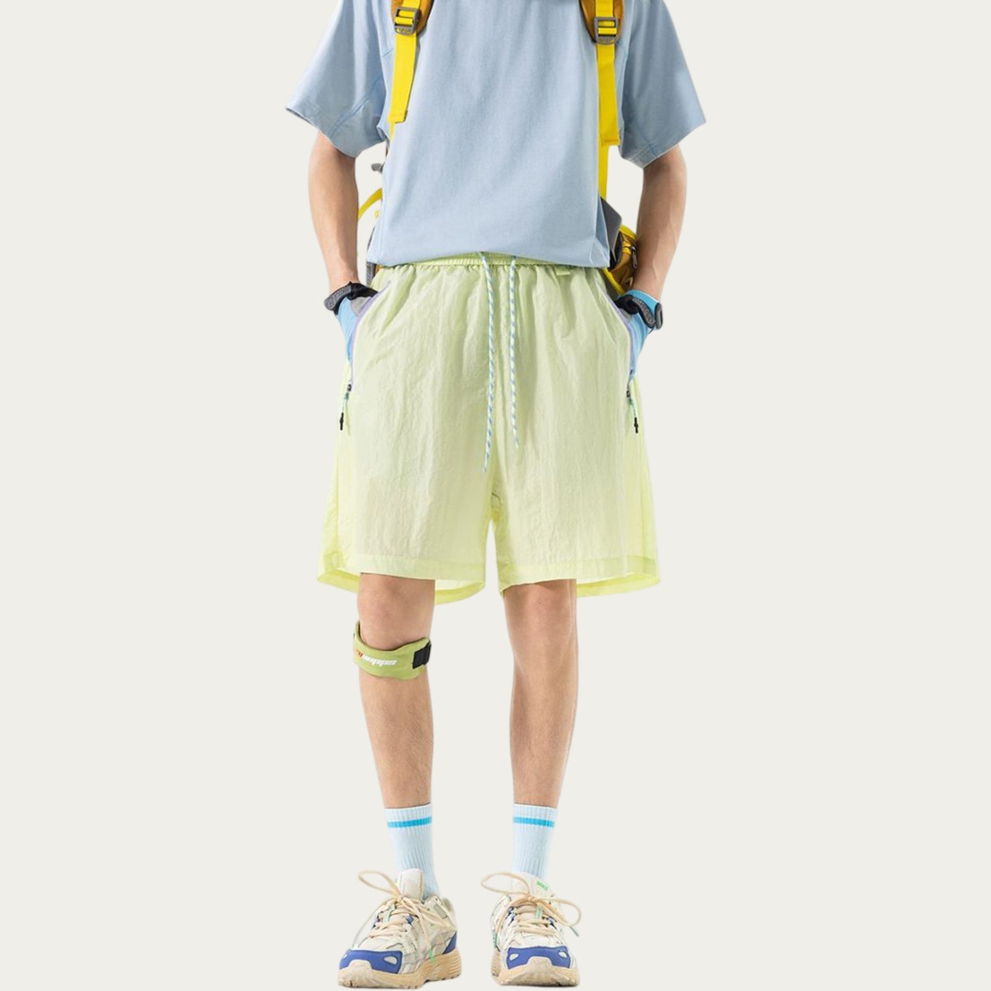Men's Lightweight Athletic Shorts with Elastic Drawstring Waist Zipper Pocket Detail and Relaxed Fit