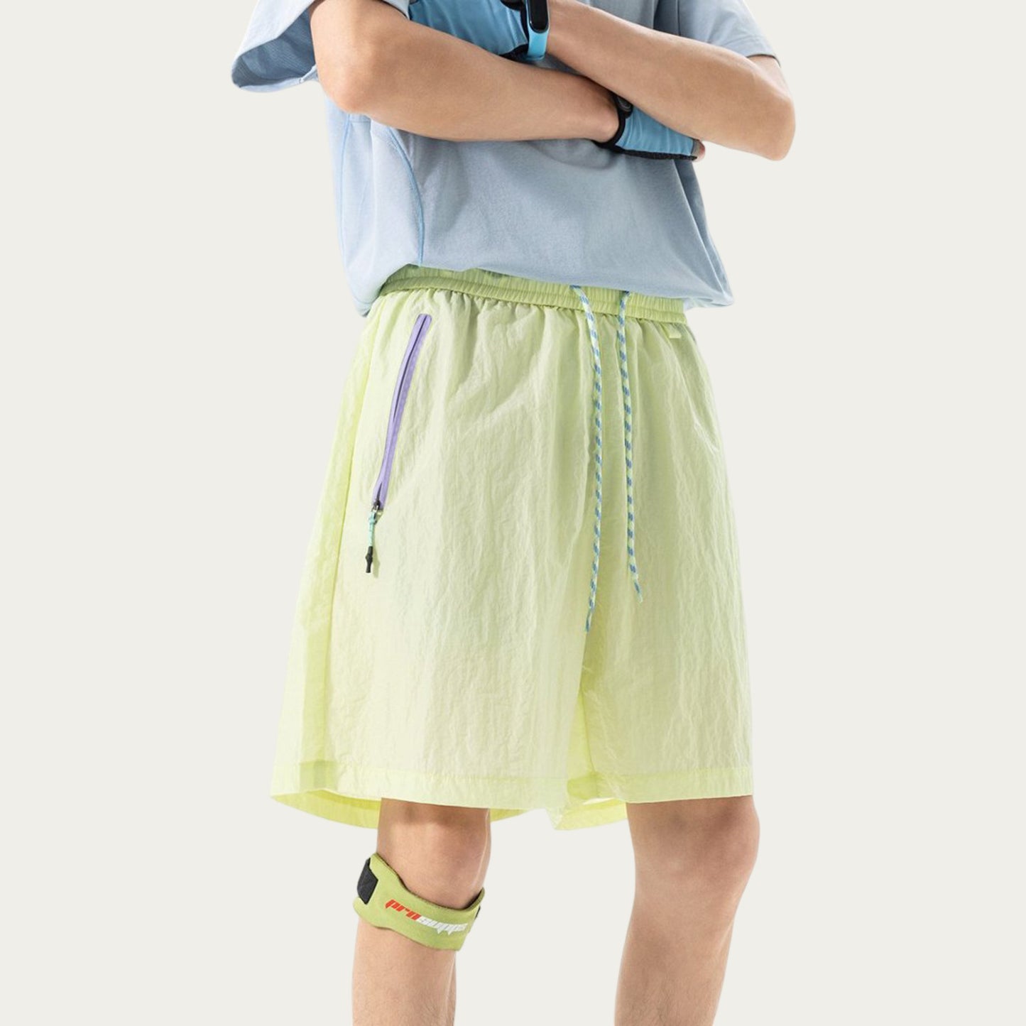 Men's Lightweight Athletic Shorts with Elastic Drawstring Waist Zipper Pocket Detail and Relaxed Fit