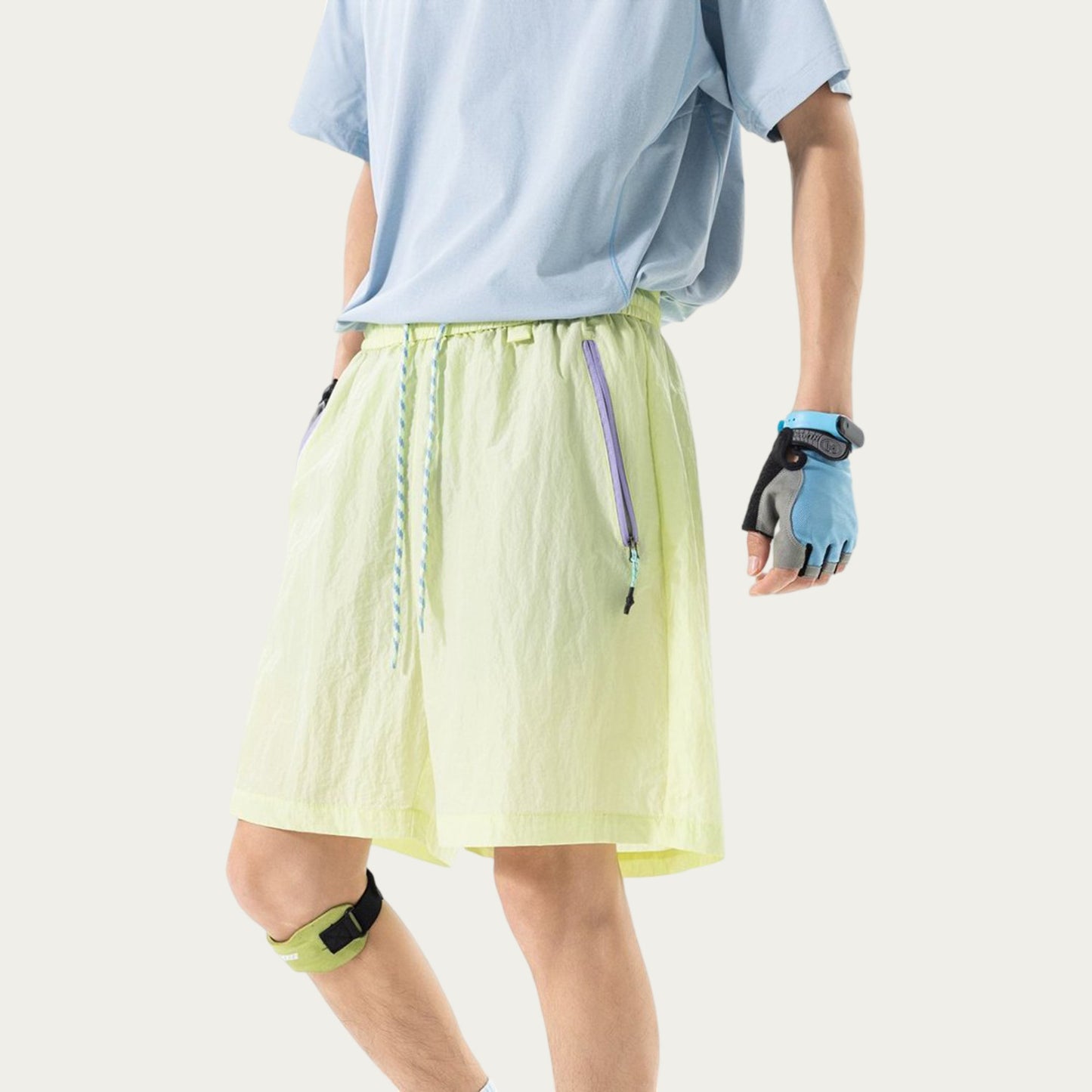 Men's Lightweight Athletic Shorts with Elastic Drawstring Waist Zipper Pocket Detail and Relaxed Fit