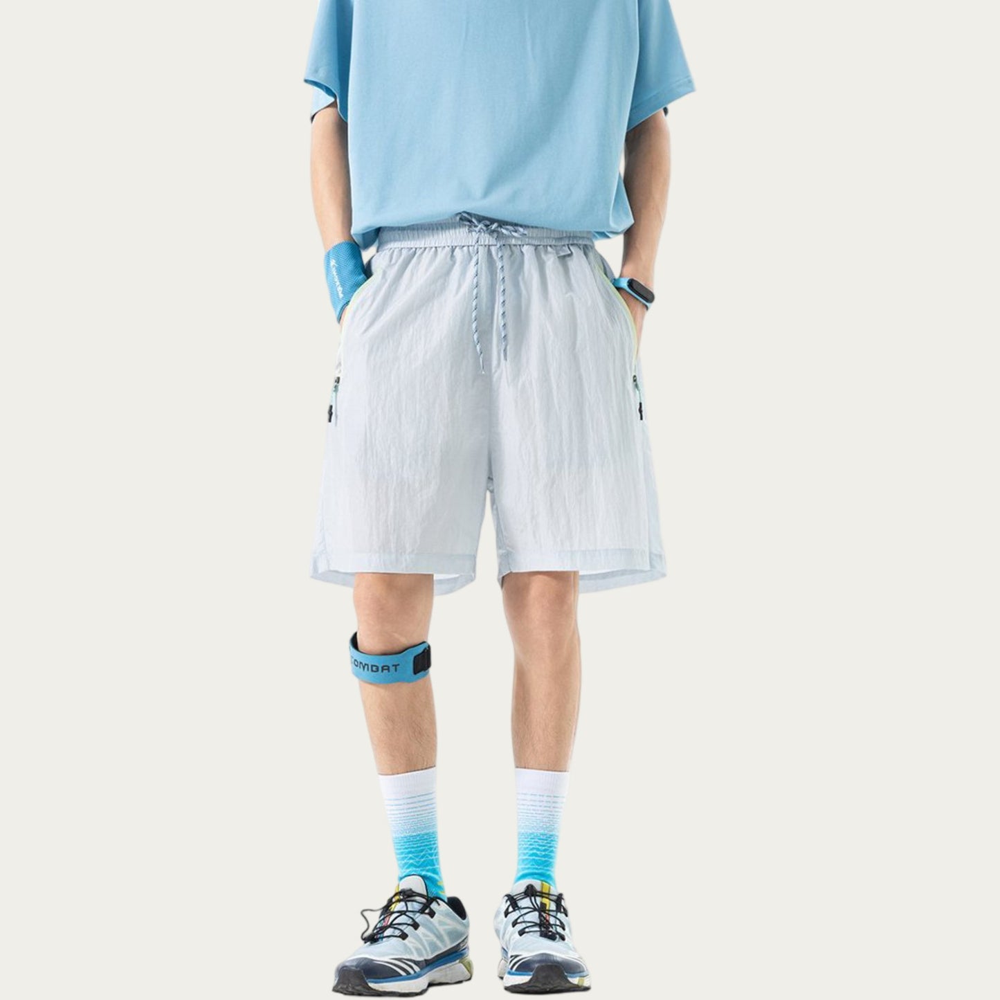 Men's Lightweight Athletic Shorts with Elastic Drawstring Waist Zipper Pocket Detail and Relaxed Fit