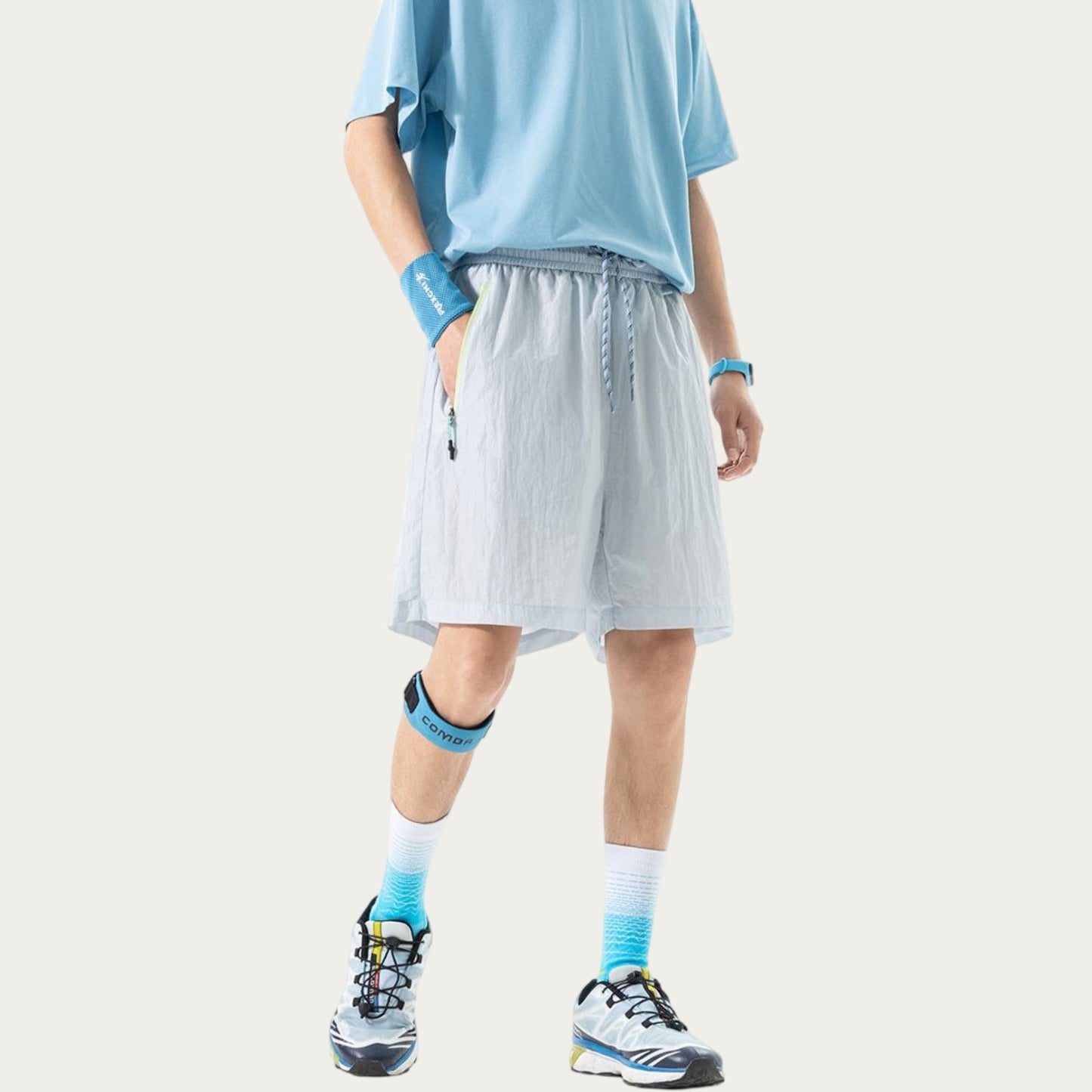 Men's Lightweight Athletic Shorts with Elastic Drawstring Waist Zipper Pocket Detail and Relaxed Fit
