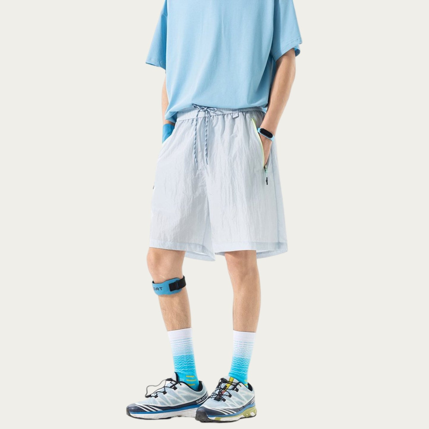 Men's Lightweight Athletic Shorts with Elastic Drawstring Waist Zipper Pocket Detail and Relaxed Fit