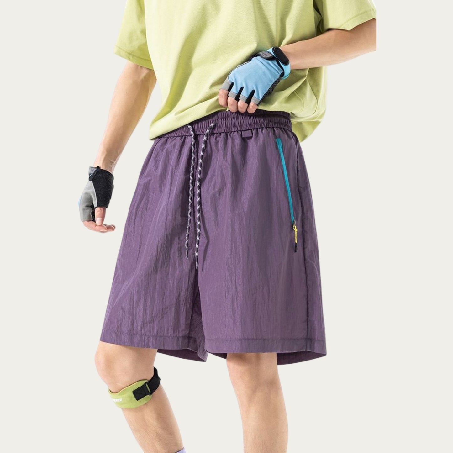 Men's Lightweight Athletic Shorts with Elastic Drawstring Waist Zipper Pocket Detail and Relaxed Fit