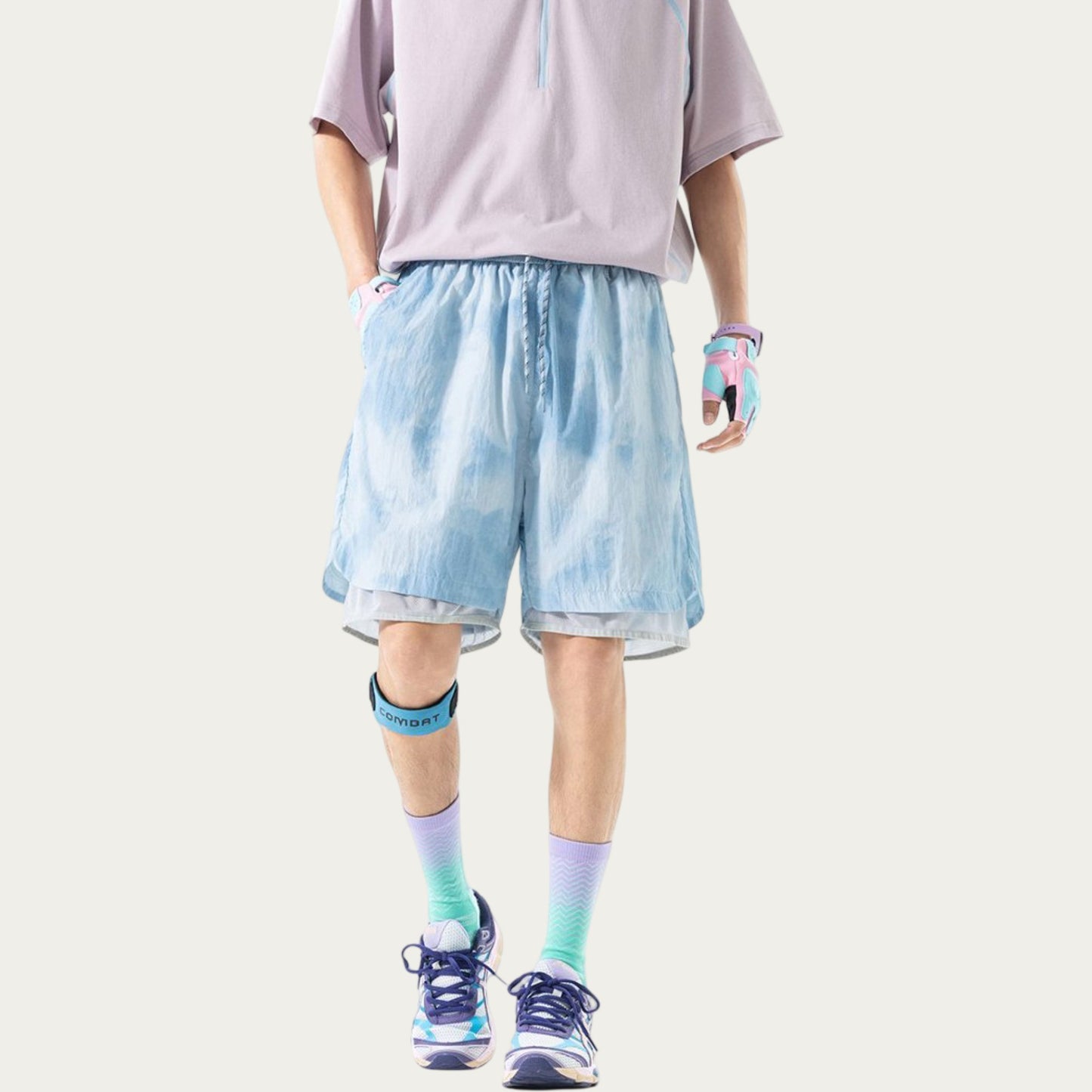Men's Lightweight Athletic Shorts with Elastic Drawstring Waist Mesh Lining Detail and Relaxed Fit