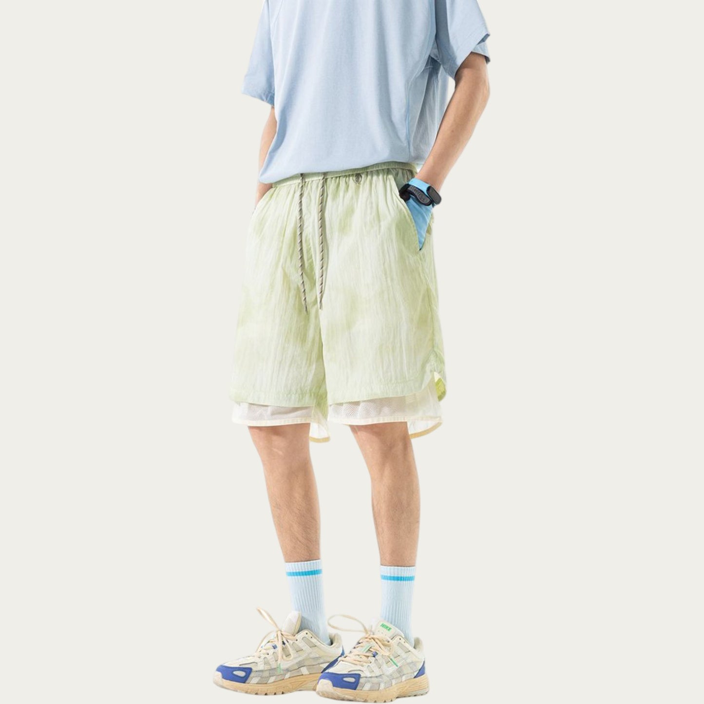 Men's Lightweight Athletic Shorts with Elastic Drawstring Waist Mesh Lining Detail and Relaxed Fit