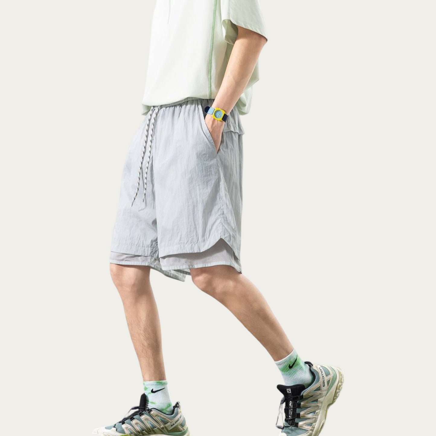 Men's Lightweight Athletic Shorts with Elastic Drawstring Waist Mesh Lining Detail and Relaxed Fit