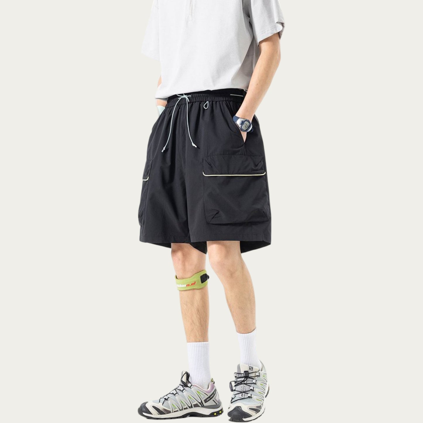 Men's Lightweight Cargo Athletic Shorts with Elastic Drawstring Waist Flap Pocket Design