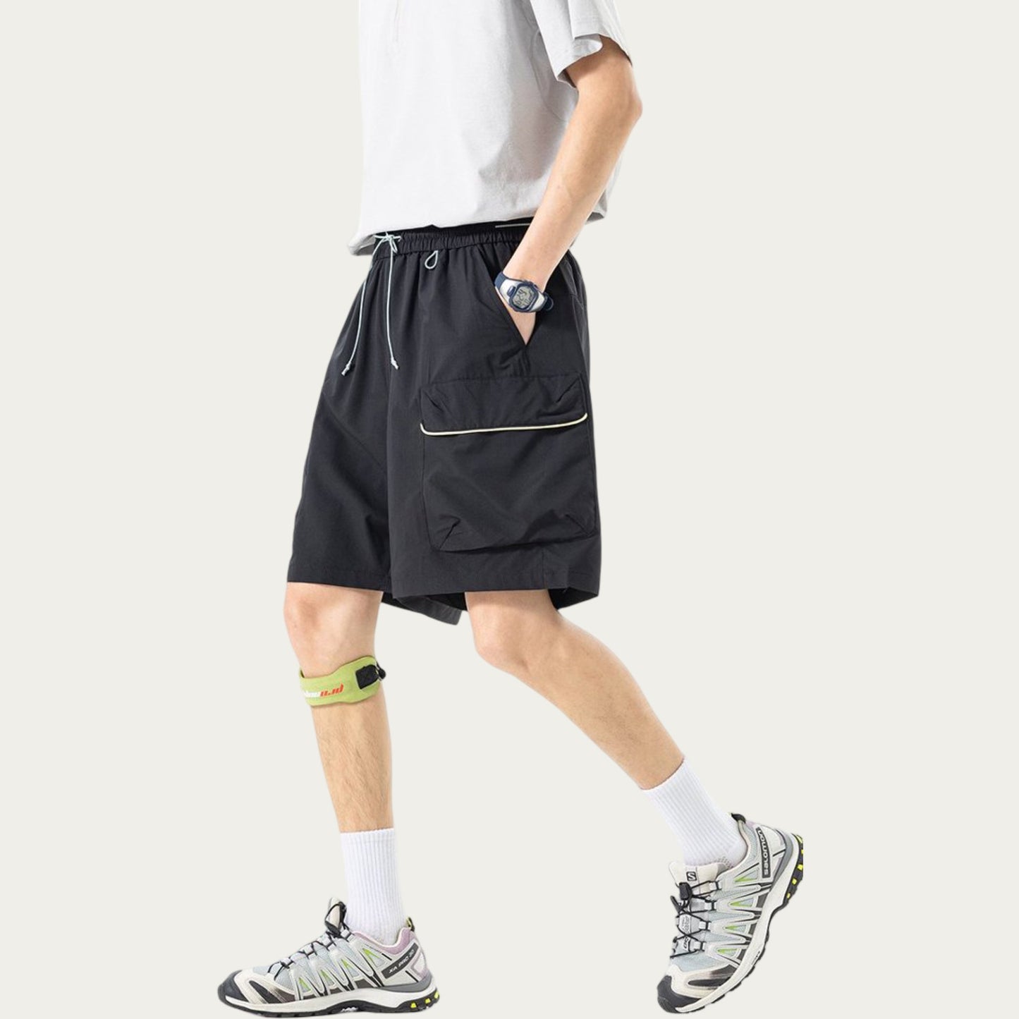 Men's Lightweight Cargo Athletic Shorts with Elastic Drawstring Waist Flap Pocket Design