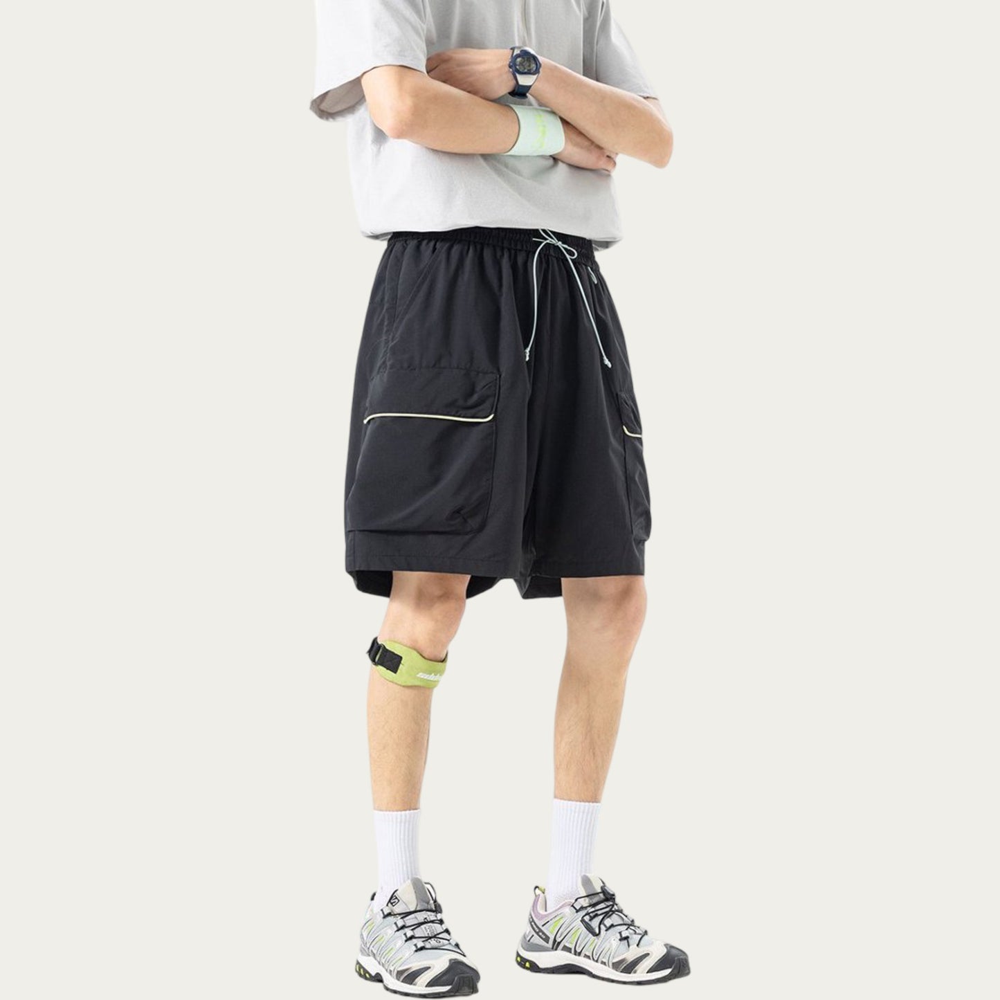 Men's Lightweight Cargo Athletic Shorts with Elastic Drawstring Waist Flap Pocket Design