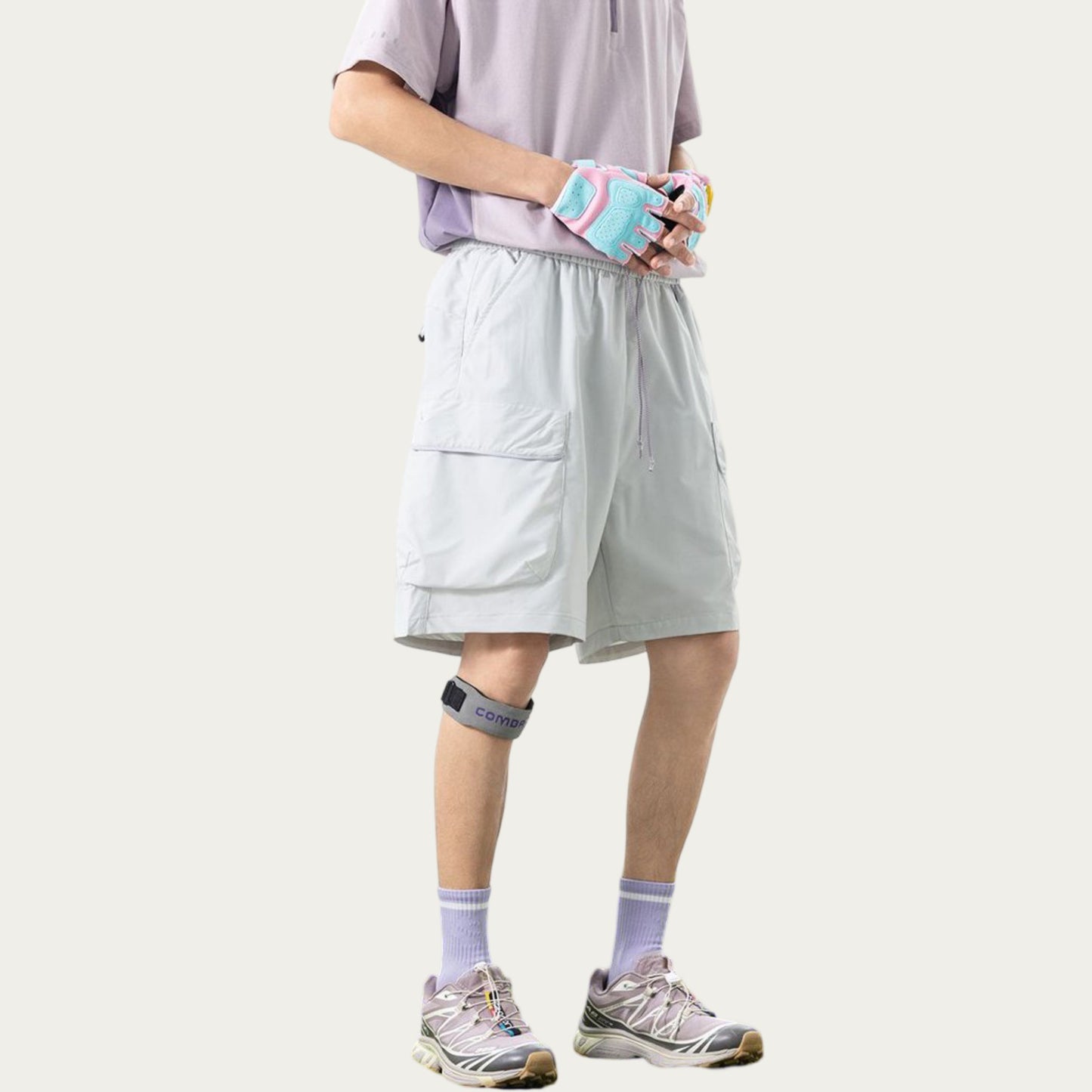 Men's Lightweight Cargo Athletic Shorts with Elastic Drawstring Waist Flap Pocket Design