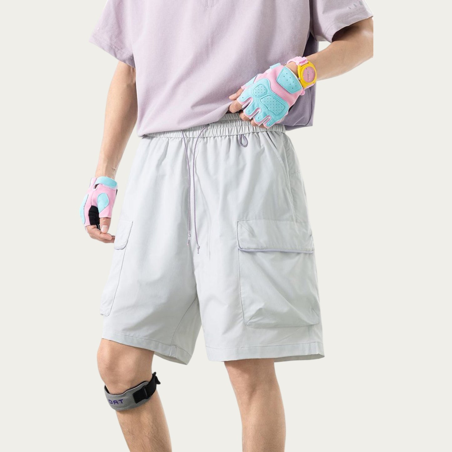Men's Lightweight Cargo Athletic Shorts with Elastic Drawstring Waist Flap Pocket Design