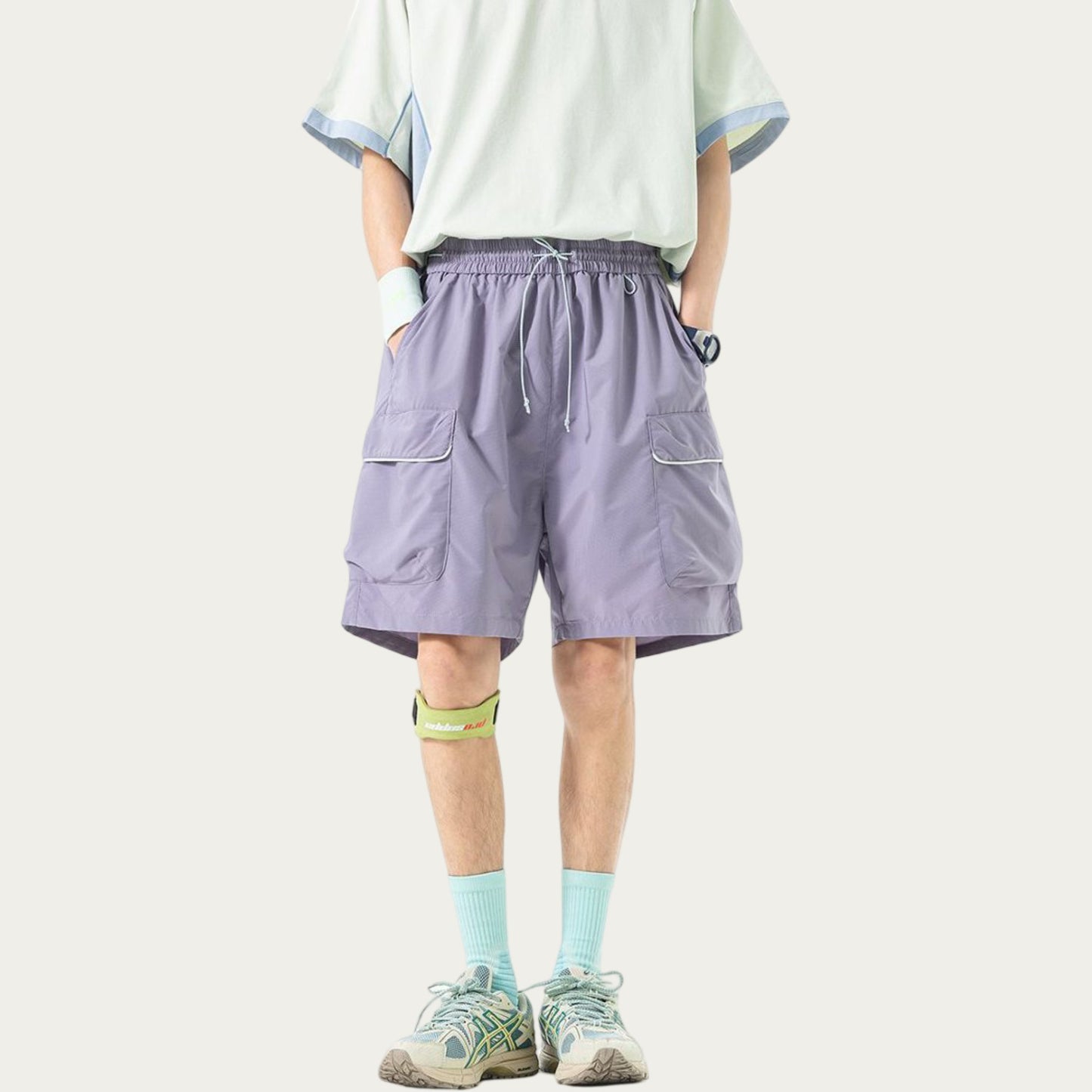 Men's Lightweight Cargo Athletic Shorts with Elastic Drawstring Waist Flap Pocket Design