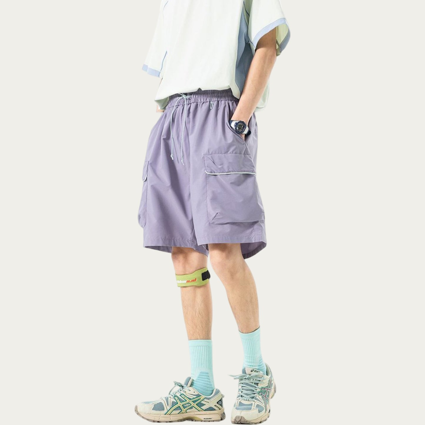 Men's Lightweight Cargo Athletic Shorts with Elastic Drawstring Waist Flap Pocket Design