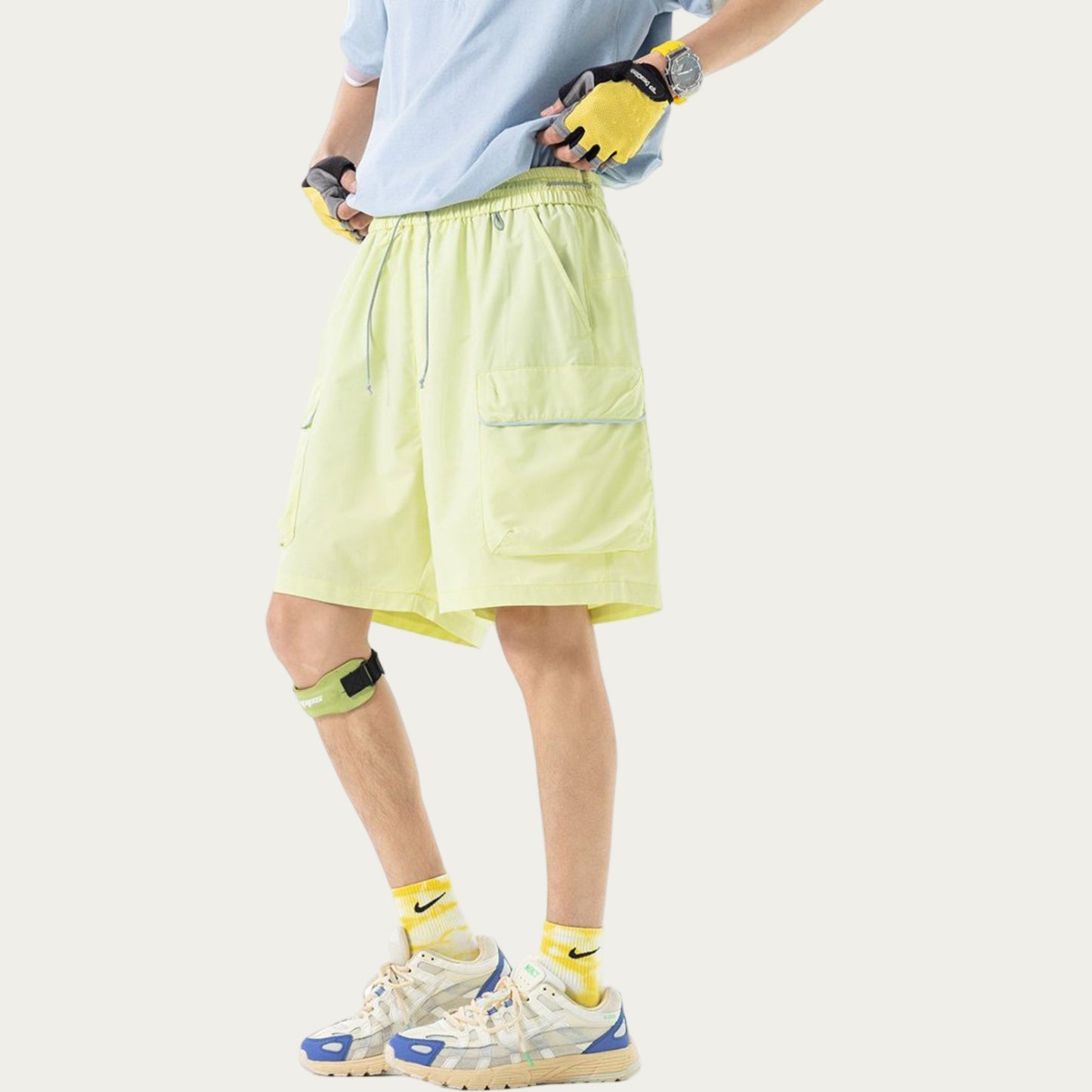 Men's Lightweight Cargo Athletic Shorts with Elastic Drawstring Waist Flap Pocket Design