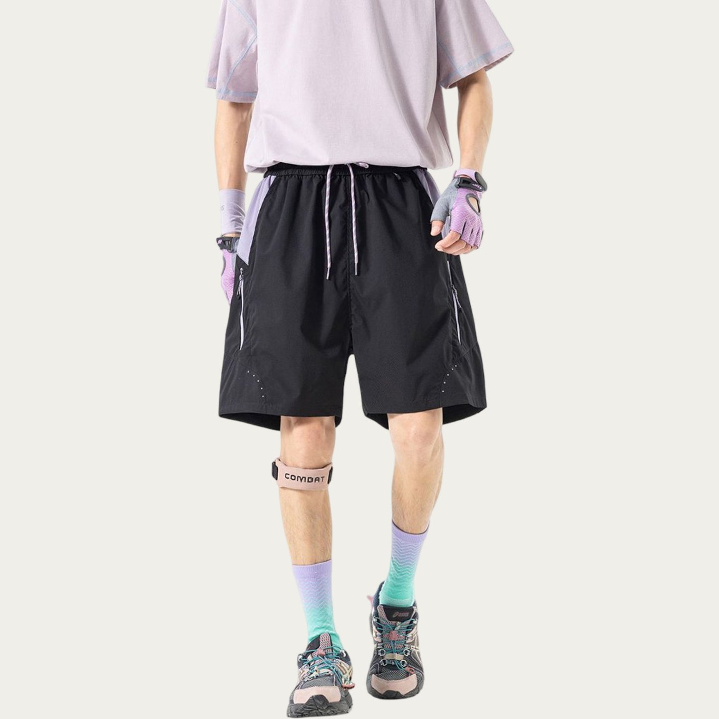 Men's Colorblock Athletic Shorts with Elastic Drawstring Waist Zipper Pocket Detail