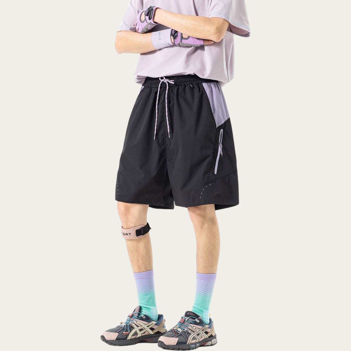 Men's Colorblock Athletic Shorts with Elastic Drawstring Waist Zipper Pocket Detail
