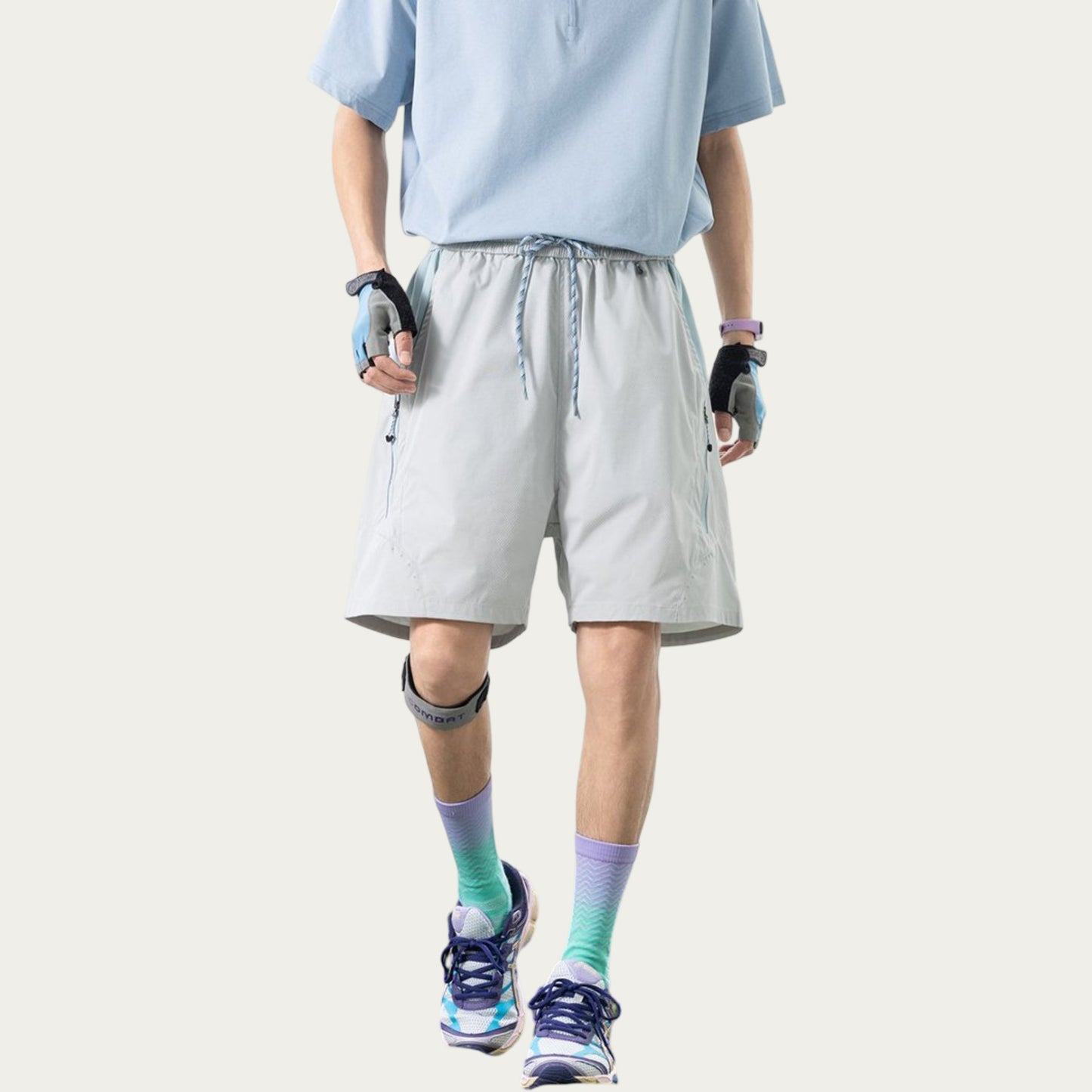 Men's Colorblock Athletic Shorts with Elastic Drawstring Waist Zipper Pocket Detail