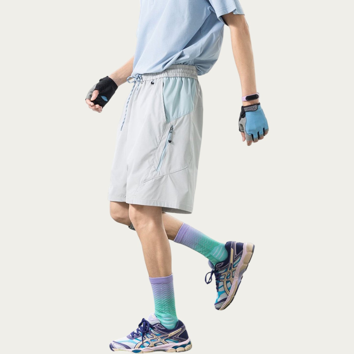 Men's Colorblock Athletic Shorts with Elastic Drawstring Waist Zipper Pocket Detail