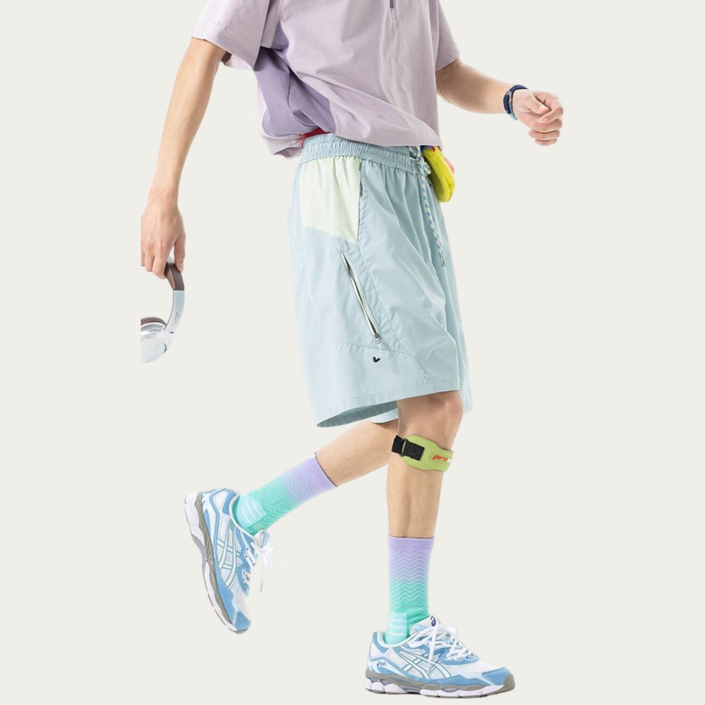 Men's Colorblock Athletic Shorts with Elastic Drawstring Waist Zipper Pocket Detail