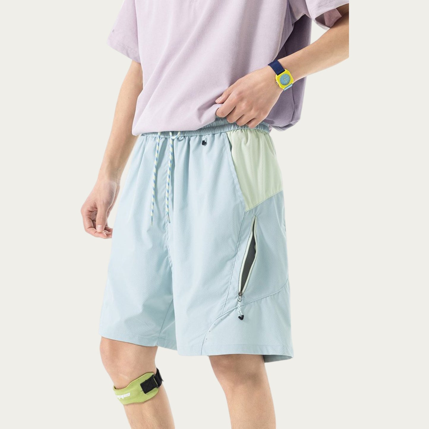 Men's Colorblock Athletic Shorts with Elastic Drawstring Waist Zipper Pocket Detail