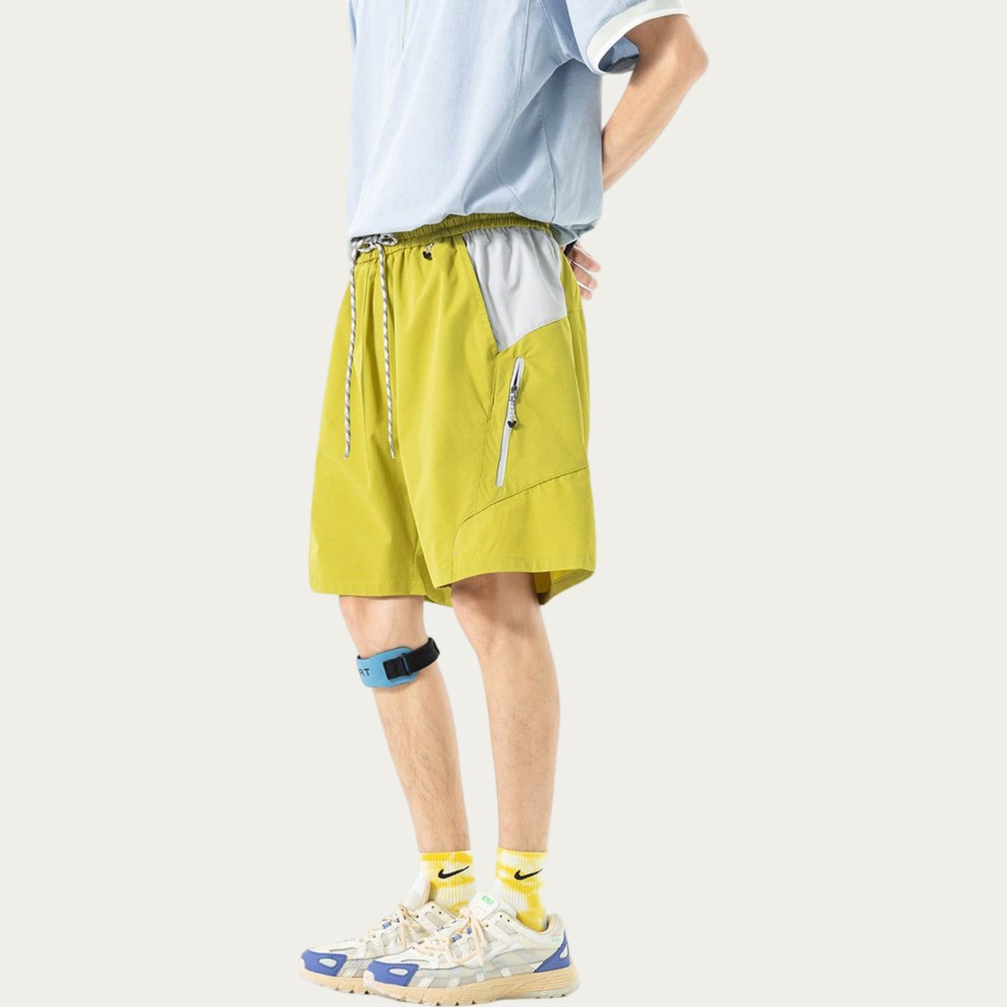 Men's Colorblock Athletic Shorts with Elastic Drawstring Waist Zipper Pocket Detail