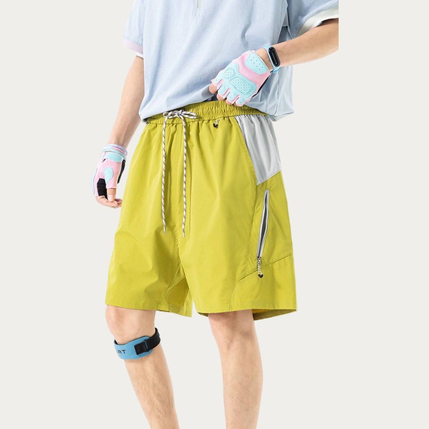 Men's Colorblock Athletic Shorts with Elastic Drawstring Waist Zipper Pocket Detail