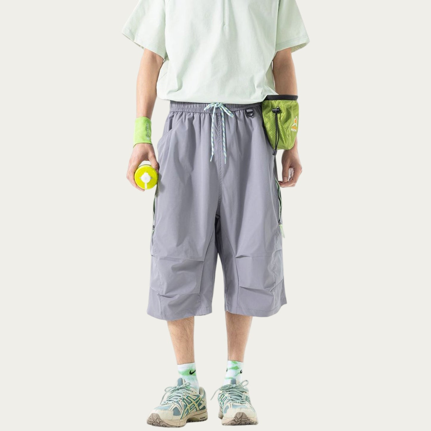 Men's Lightweight Cargo Athletic Shorts with Elastic Drawstring Waist Multi Pocket Design