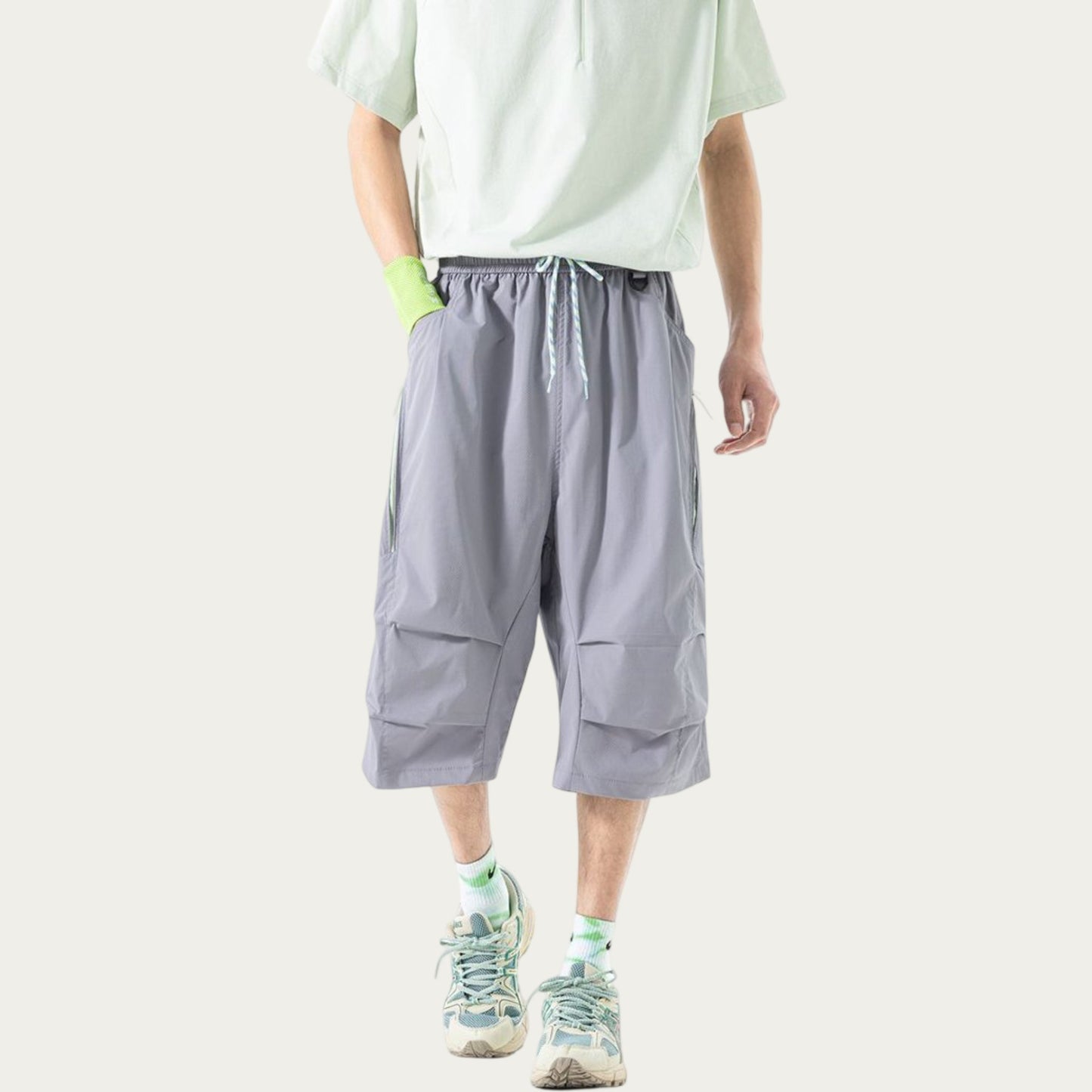 Men's Lightweight Cargo Athletic Shorts with Elastic Drawstring Waist Multi Pocket Design