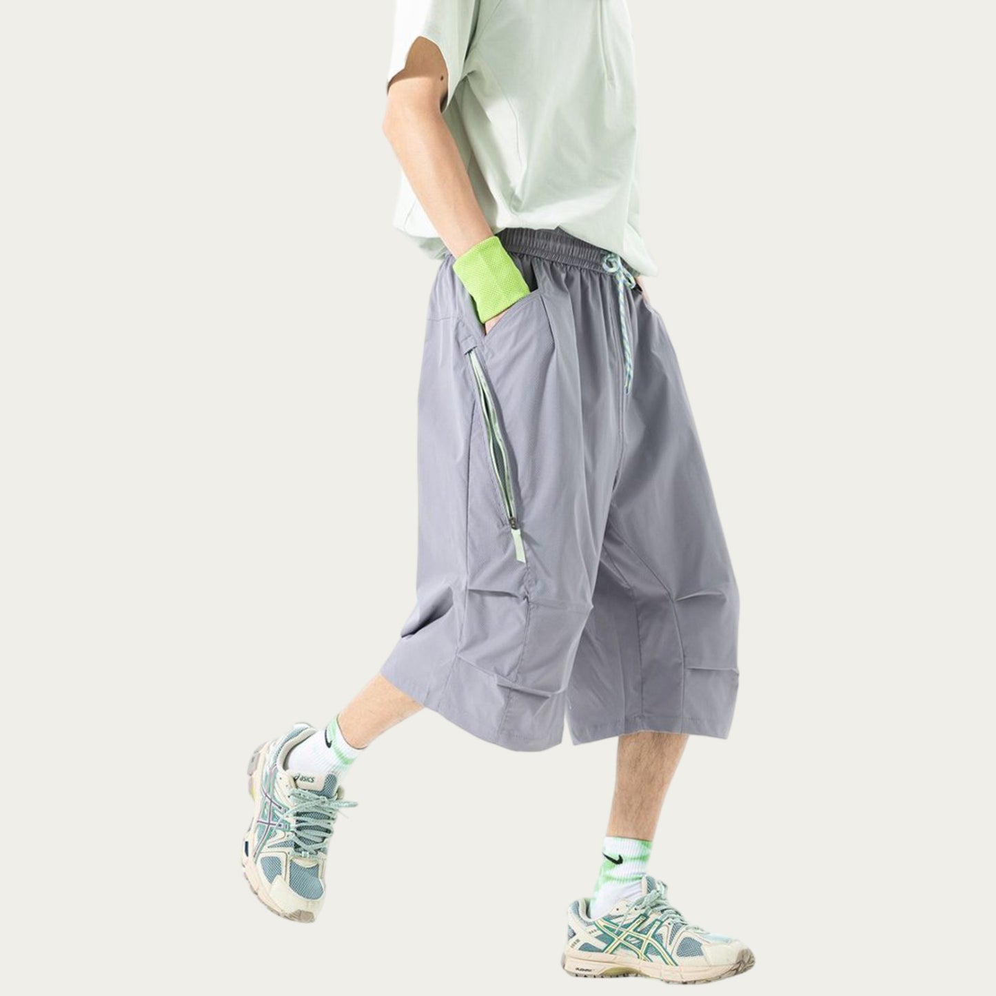 Men's Lightweight Cargo Athletic Shorts with Elastic Drawstring Waist Multi Pocket Design