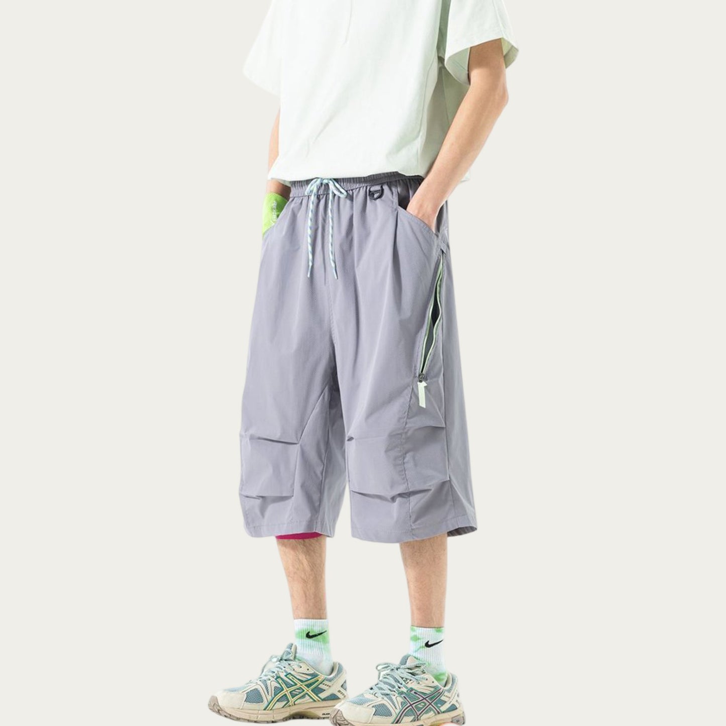 Men's Lightweight Cargo Athletic Shorts with Elastic Drawstring Waist Multi Pocket Design