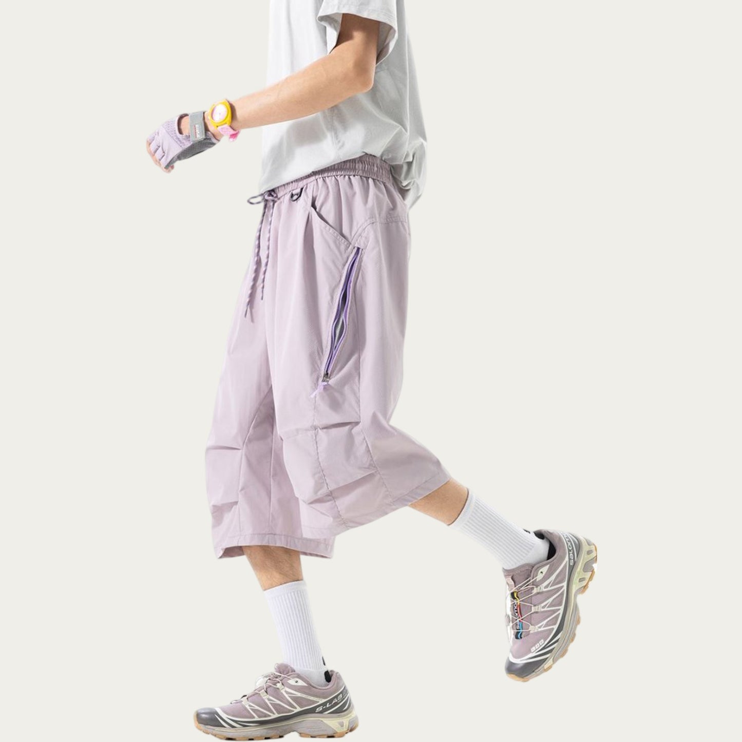 Men's Lightweight Cargo Athletic Shorts with Elastic Drawstring Waist Multi Pocket Design