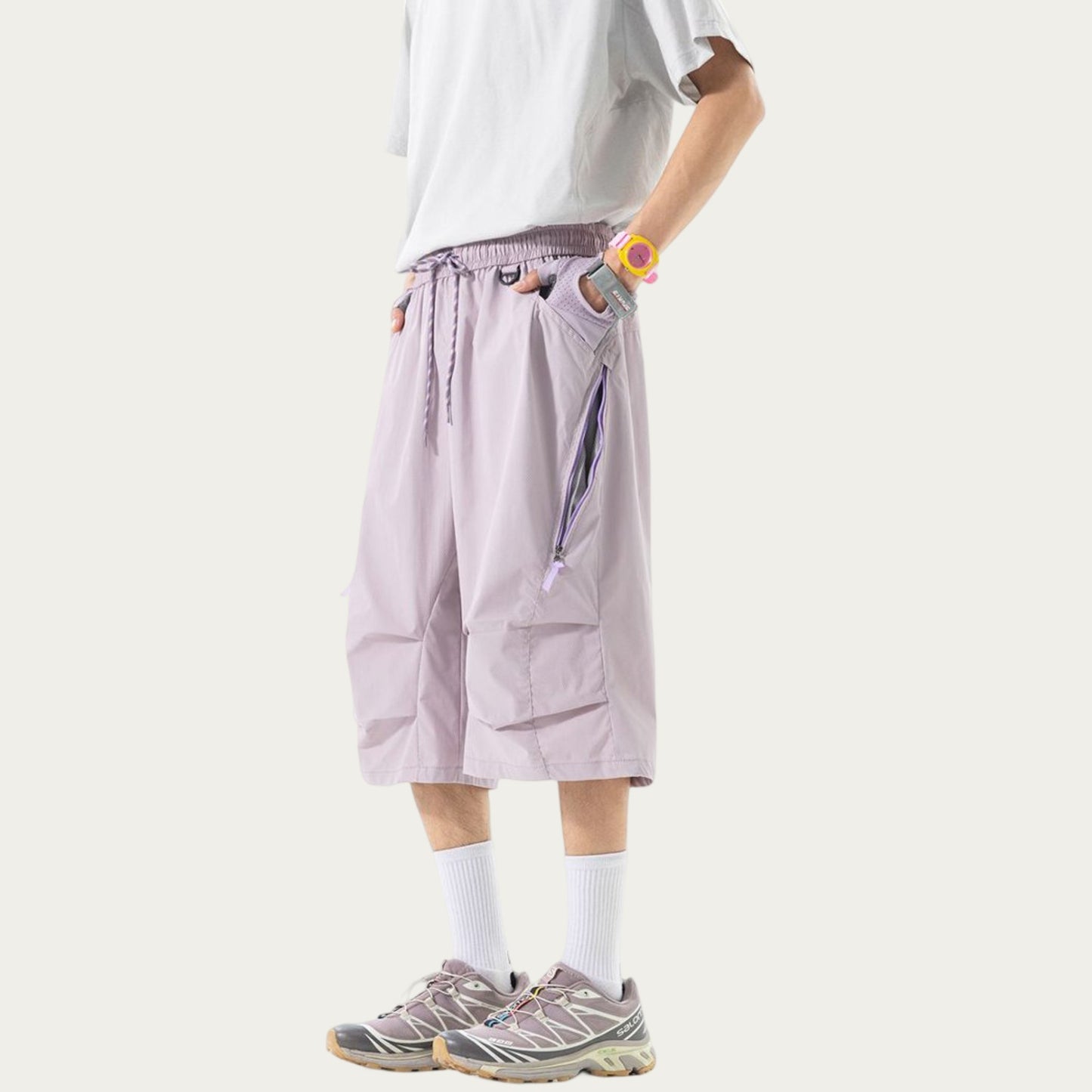 Men's Lightweight Cargo Athletic Shorts with Elastic Drawstring Waist Multi Pocket Design