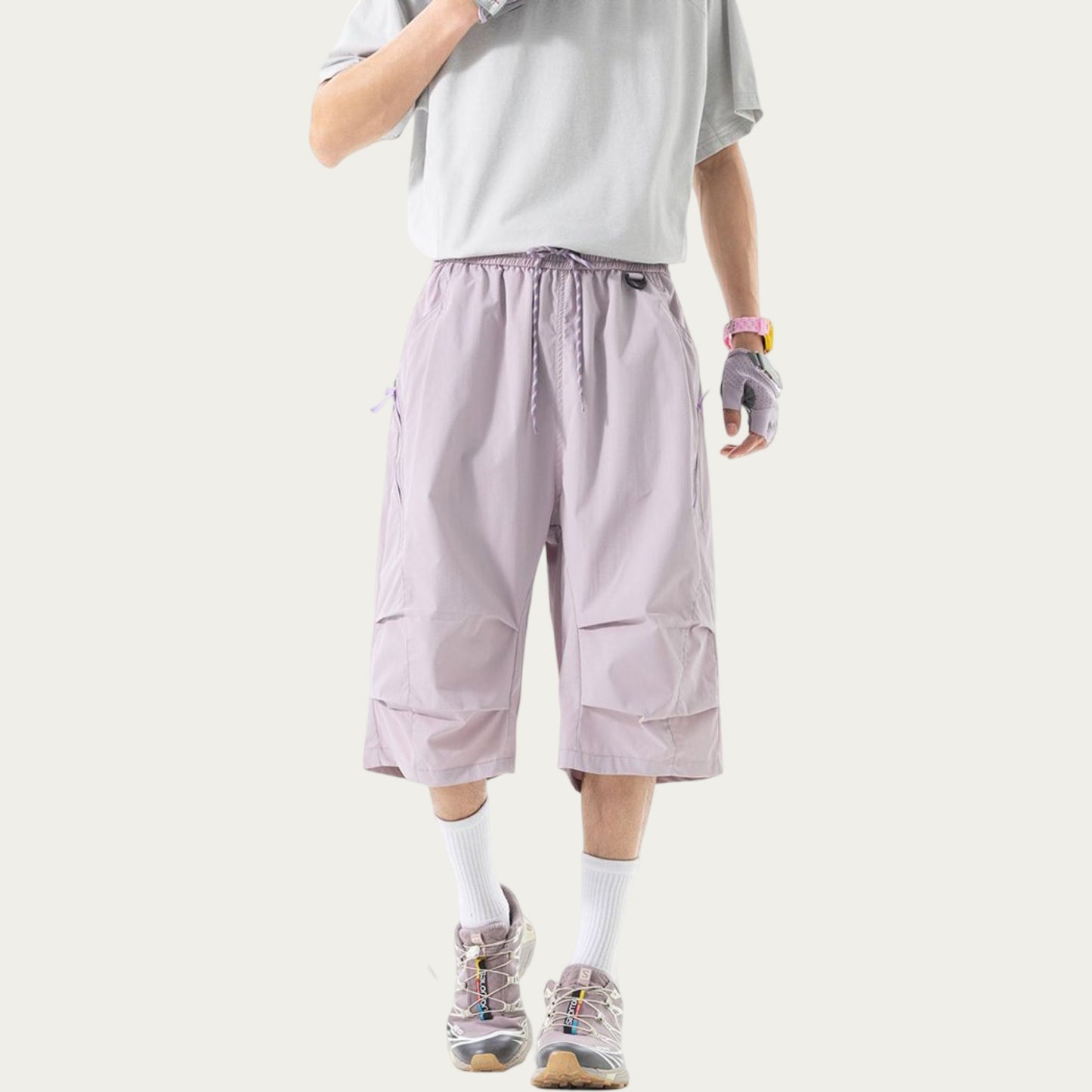 Men's Lightweight Cargo Athletic Shorts with Elastic Drawstring Waist Multi Pocket Design