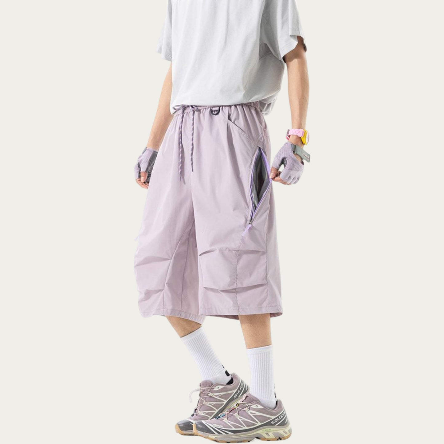 Men's Lightweight Cargo Athletic Shorts with Elastic Drawstring Waist Multi Pocket Design